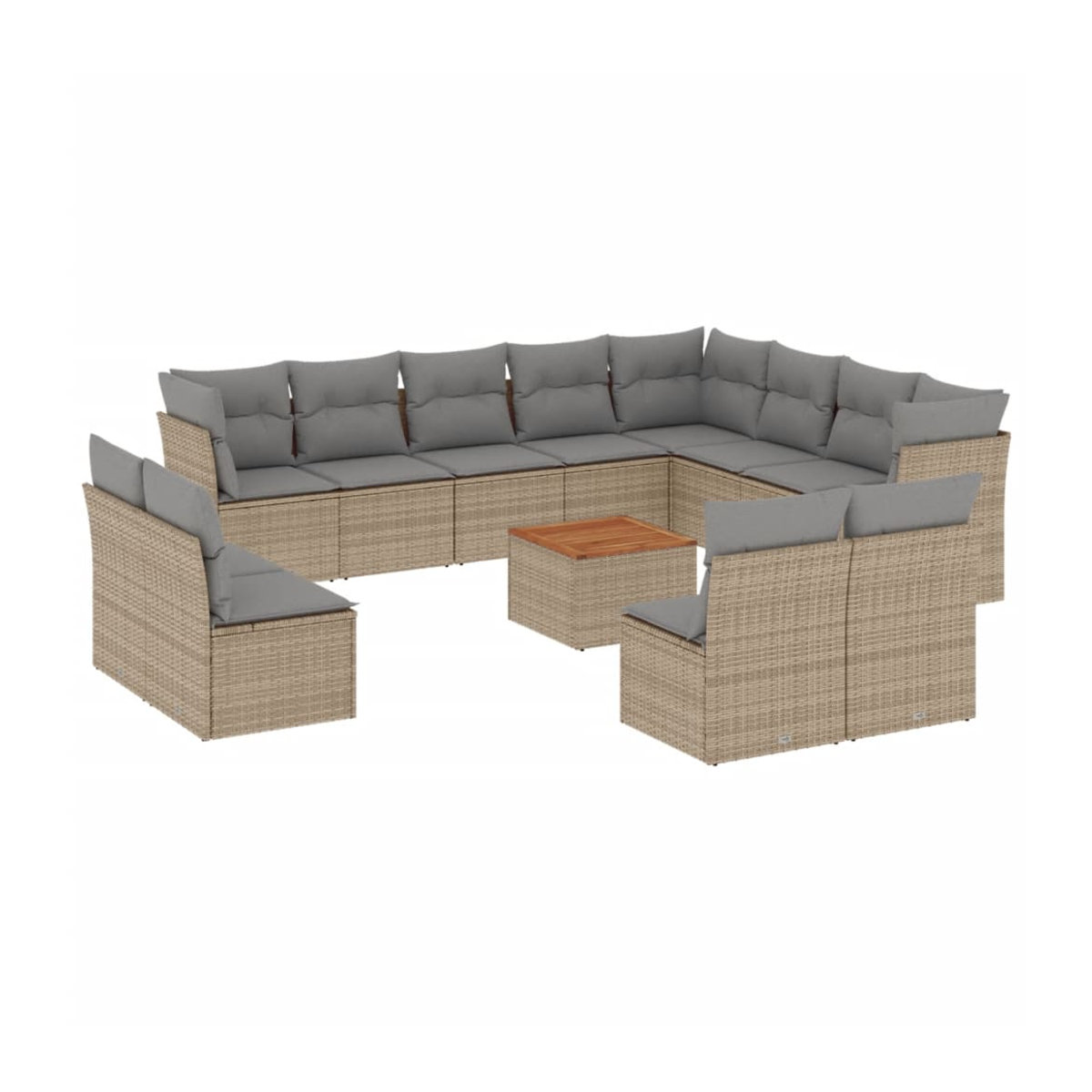 Vidaxl Gartenmöbel-Set aus Rattan und Holz mit Kissen, 13-teilig, modern, Beige und Grau - Bild 4