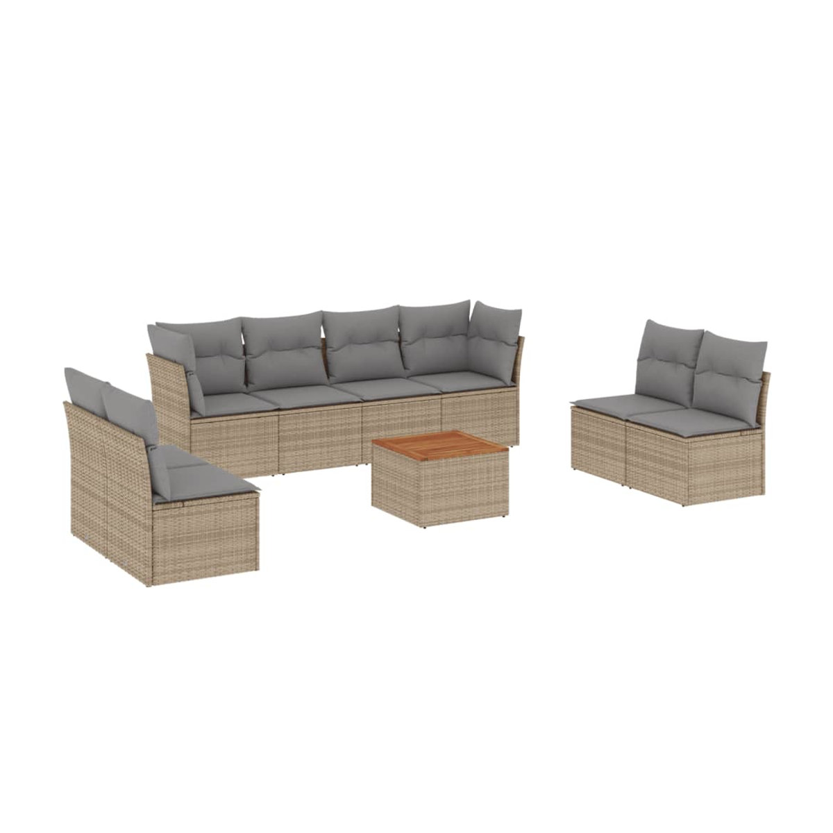 Vidaxl Gartenmöbel-Set aus Rattan und Holz mit Kissen, 9-teilig, Beige, Modernes Design - Bild 3