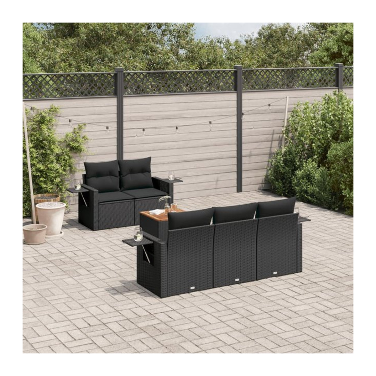 Vidaxl Gartenmöbel-Set aus schwarzem Polyrattan mit Kissen für 6 Personen im modernen Design - Bild 1