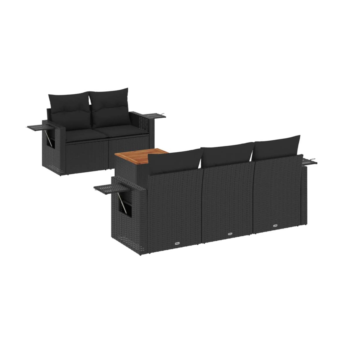 Vidaxl Gartenmöbel-Set aus schwarzem Polyrattan mit Kissen für 6 Personen im modernen Design - Bild 3