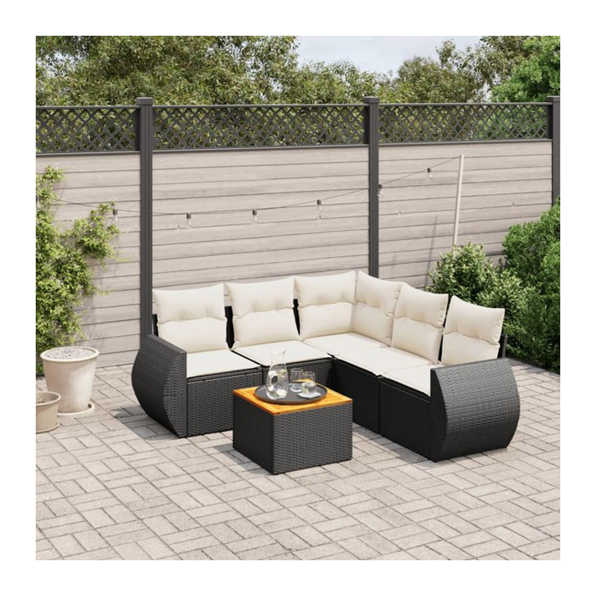 Vidaxl Gartenmöbel-Set aus schwarzem Polyrattan mit Kissen für 6 Personen im modernen Design - Bild 1
