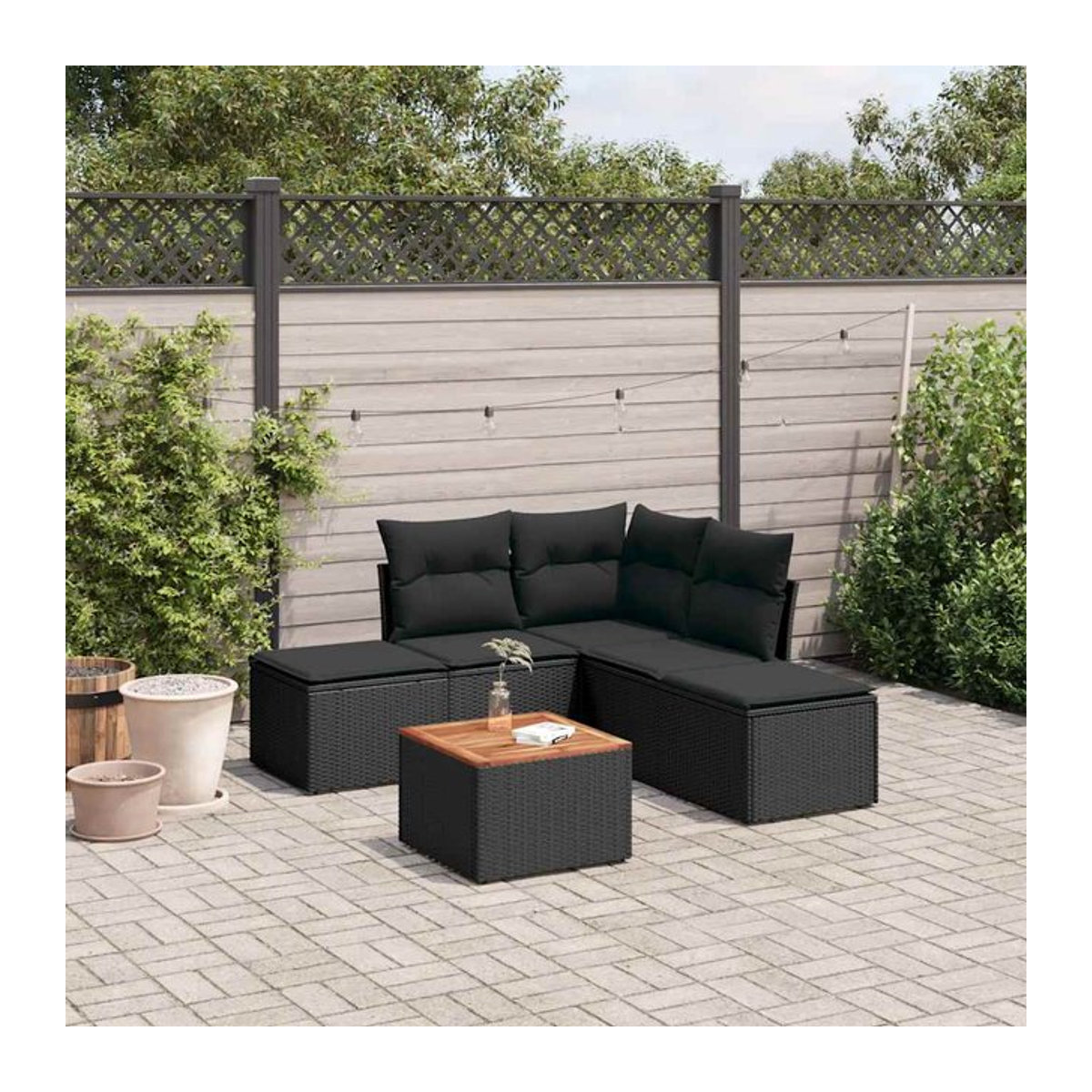 Vidaxl Gartenmöbel-Set aus schwarzem Polyrattan mit Kissen für 6 Personen im modernen Design - Bild 1