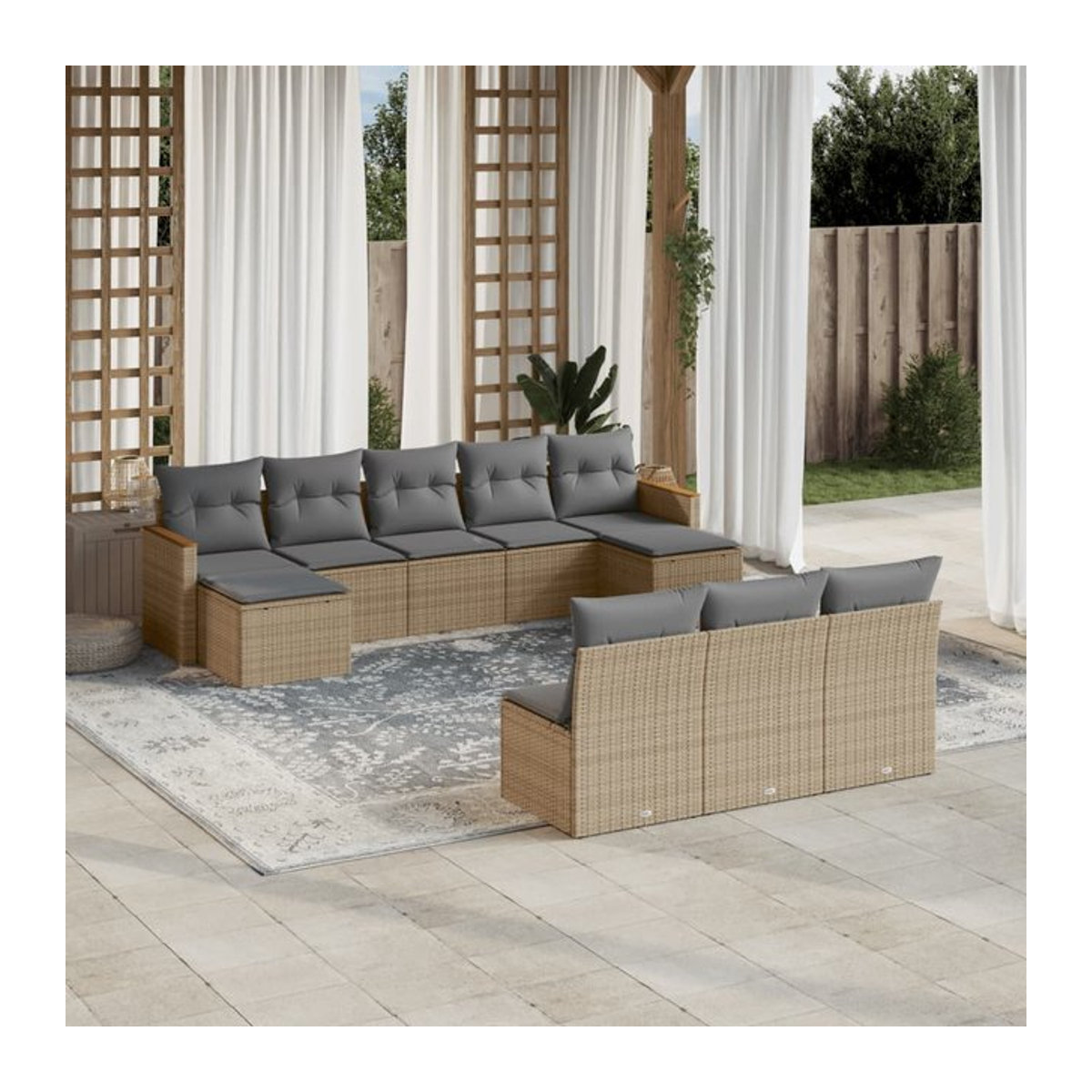Vidaxl Gartenmöbel-Set mit 10-teiligen Kissen aus Rattan und Metall in Beige - Bild 1