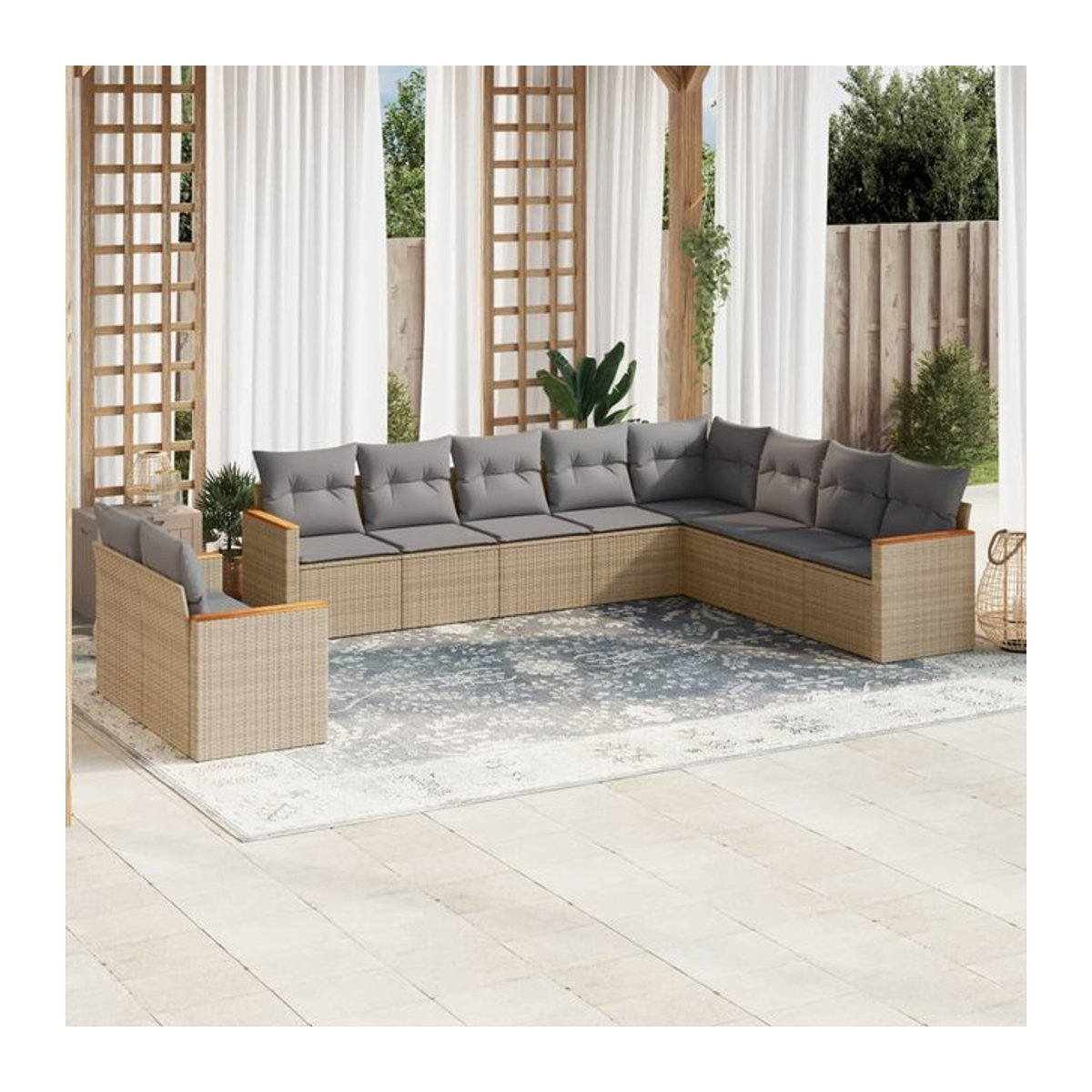 Vidaxl Gartenmöbel-Set mit 10-teiligen Kissen aus Rattan und Metall in Beige und Grau - Bild 1