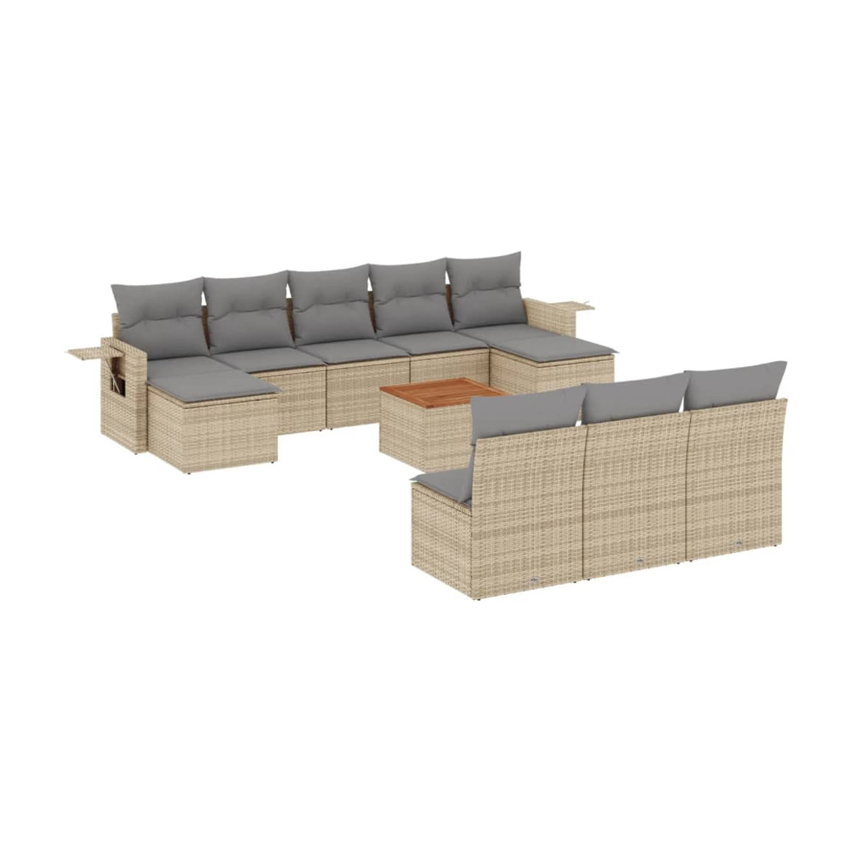 Vidaxl Gartenmöbel-Set mit 11 Teilen und Kissen aus Rattan und Holz in Beige und Grau im modernen Design - Bild 2