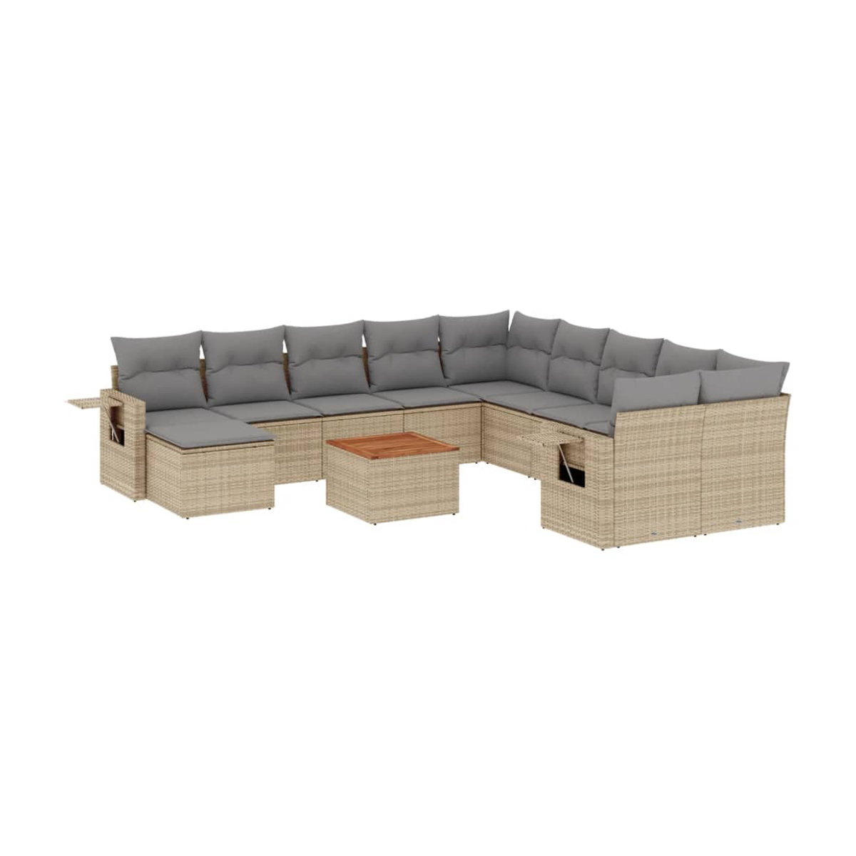 Vidaxl Gartenmöbel-Set mit 12 Teilen und Kissen aus Rattan und Holz in Beige und Grau im modernen Design - Bild 2