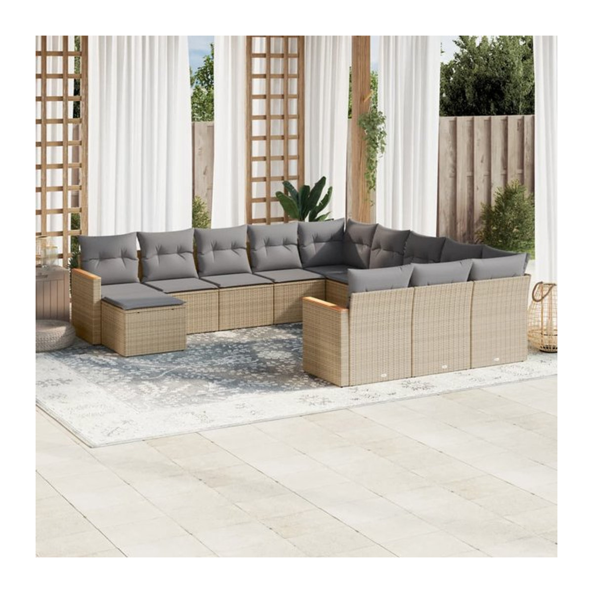 Vidaxl Gartenmöbel-Set mit 12 Teilen und Kissen aus Rattan und Metall in Beige - Bild 1