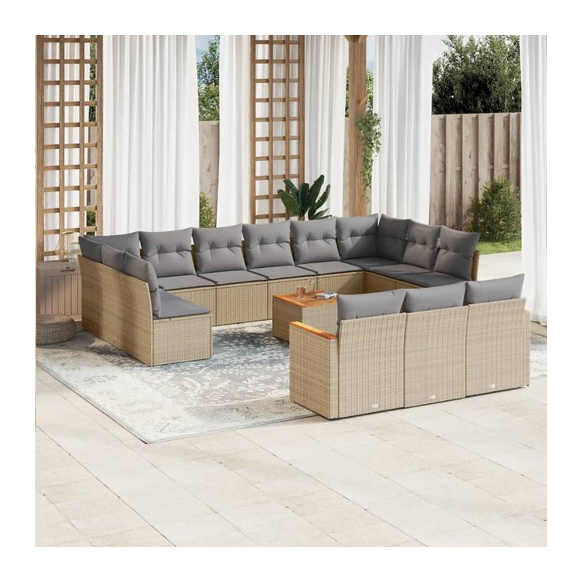 Vidaxl Gartenmöbel-Set mit 14 Teilen und Kissen in Beige und Grau im modernen Design - Bild 1