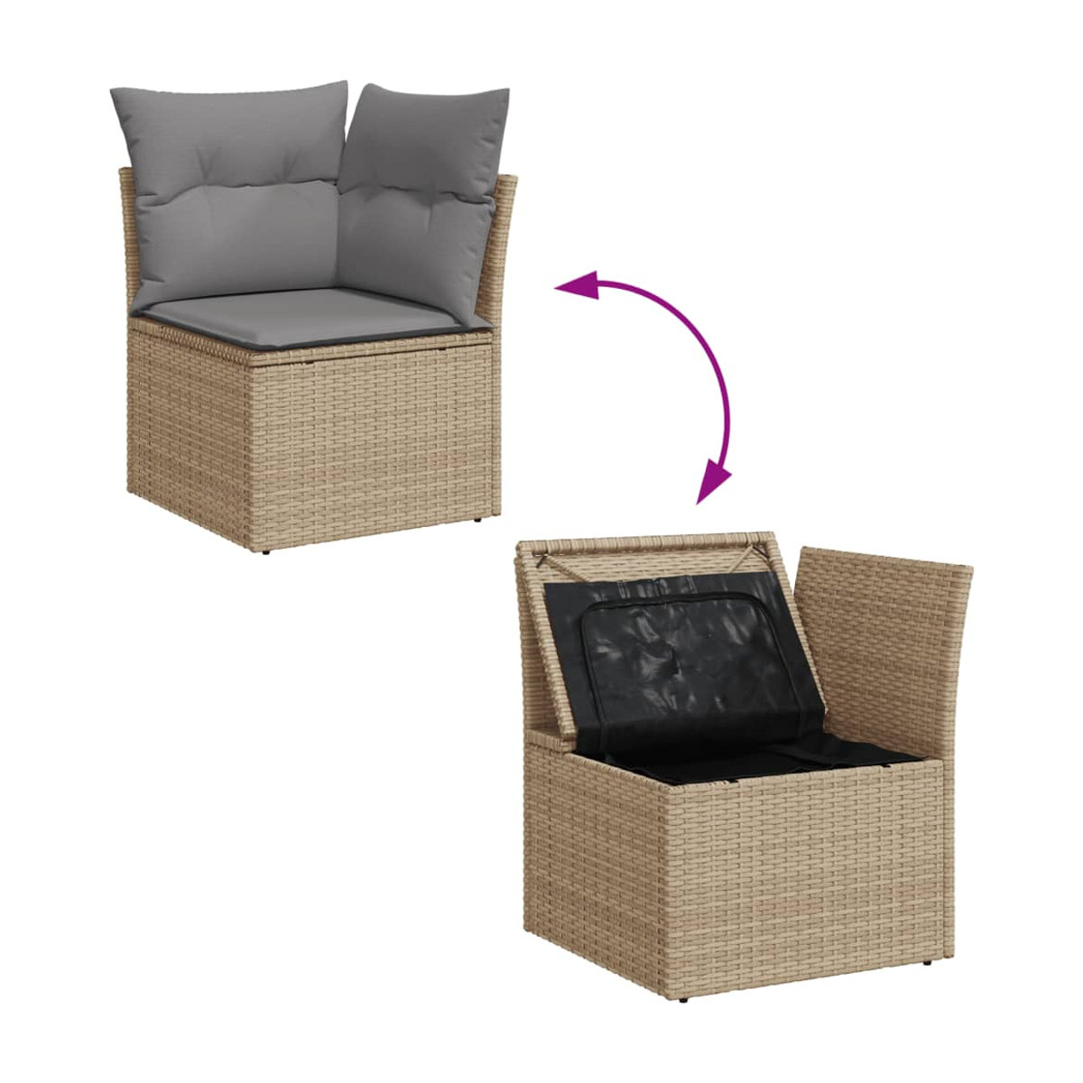 Vidaxl Gartenmöbel-Set mit 4 Teilen und Kissen aus Rattan und Holz in Beige und Grau - Bild 3