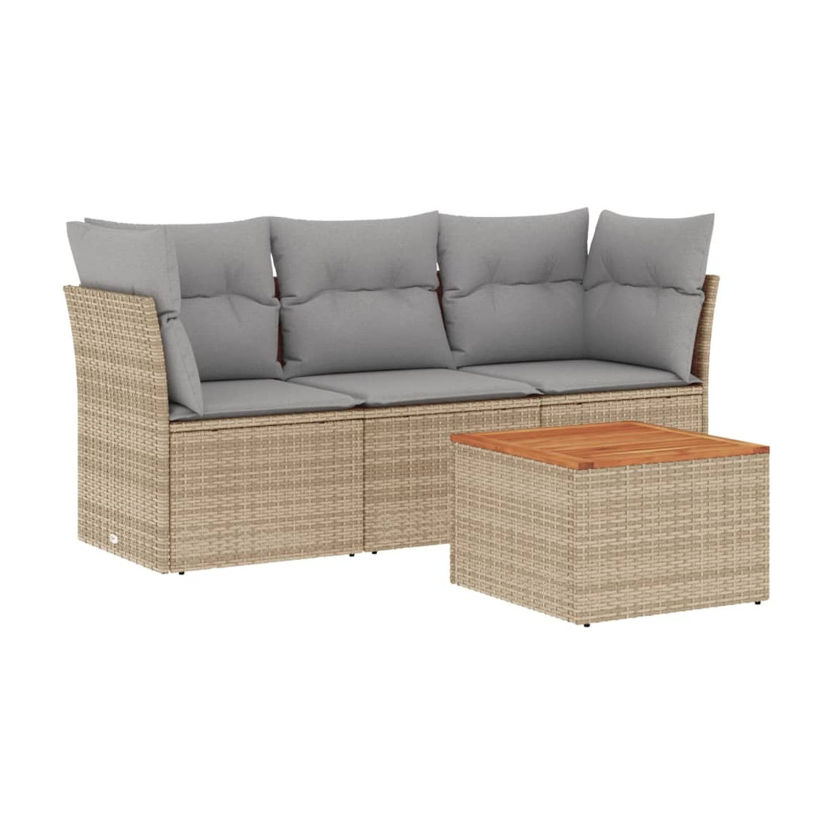 Vidaxl Gartenmöbel-Set mit 4 Teilen und Kissen aus Rattan und Holz in Beige und Grau - Bild 4