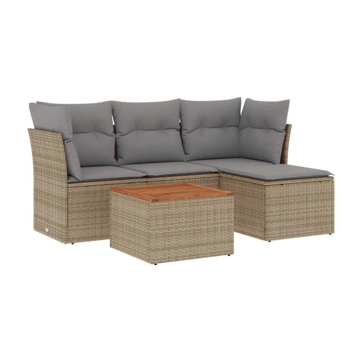Vidaxl Gartenmöbel-Set mit 5 Teilen und Kissen aus Rattan und Holz in Beige und Grau - Bild 2