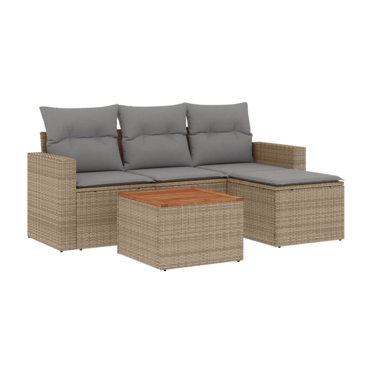Vidaxl Gartenmöbel-Set mit 5 Teilen und Kissen aus Rattan und Holz in Beige und Grau - Bild 4