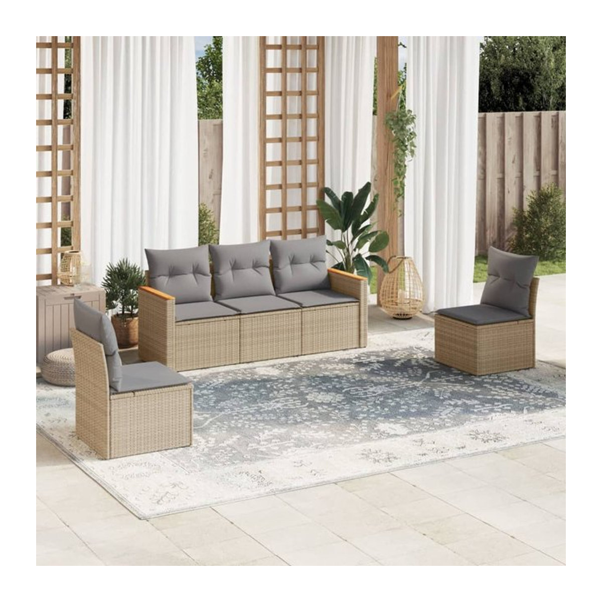 Vidaxl Gartenmöbel-Set mit 5 Teilen und Kissen aus Rattan und Metall in Beige - Bild 1