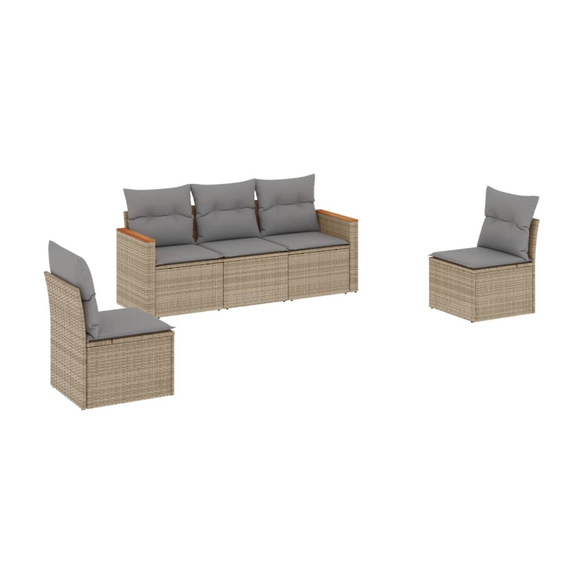 Vidaxl Gartenmöbel-Set mit 5 Teilen und Kissen aus Rattan und Metall in Beige - Bild 2