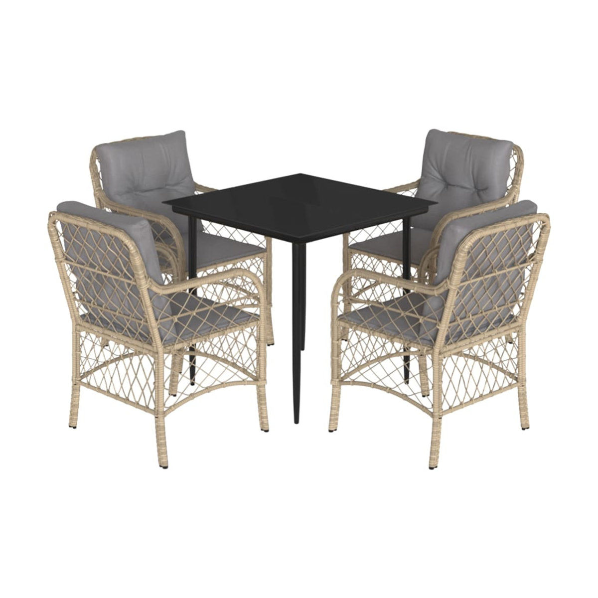Vidaxl Gartenmöbel-Set mit 5 Teilen und Kissen in Beige aus Rattan und Metall mit Glastisch - Bild 4