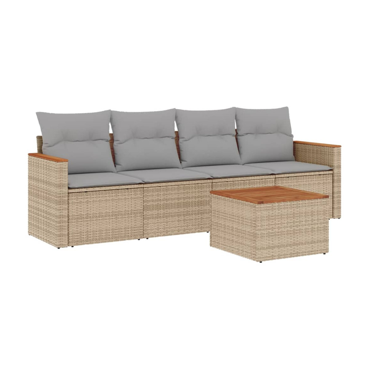 Vidaxl Gartenmöbel-Set mit 5 Teilen und Kissen in Beige und Grau aus Rattan, Holz und Metall - Bild 2