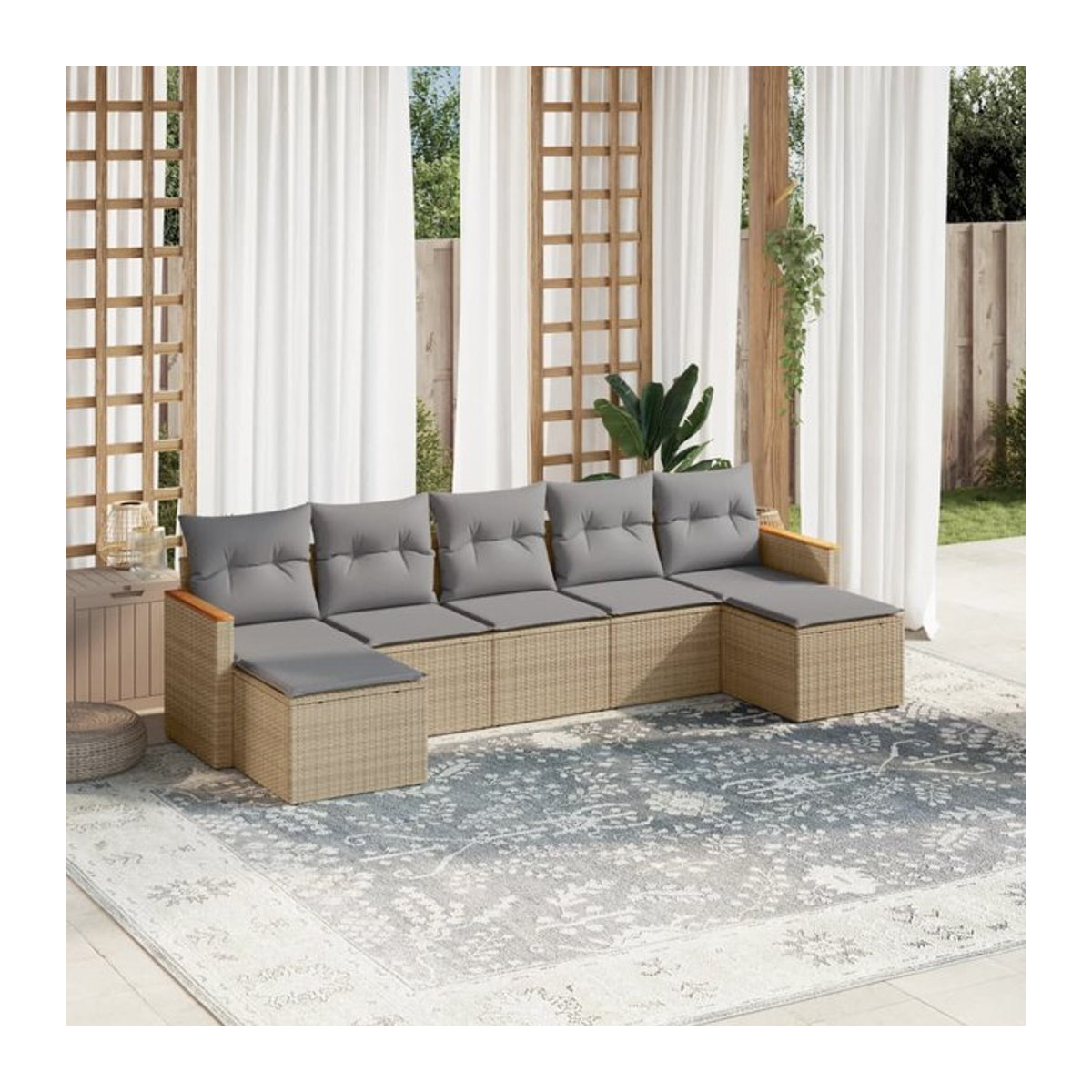 Vidaxl Gartenmöbel-Set mit 7 Teilen und Kissen aus Rattan und Metall in Beige und Grau im modernen Design - Bild 1