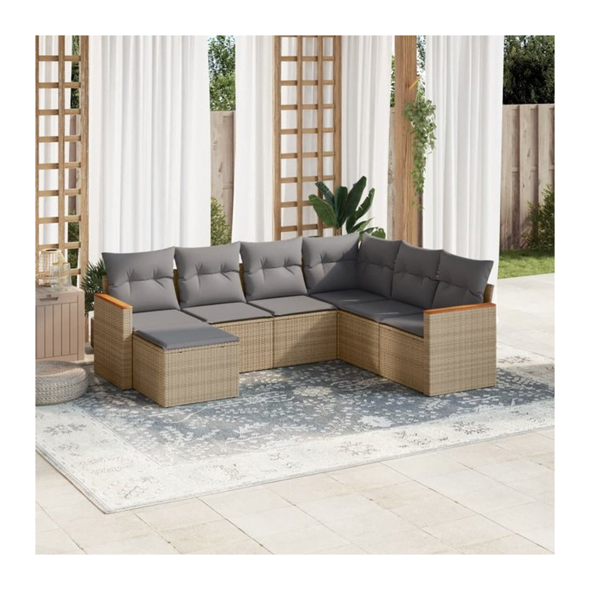 Vidaxl Gartenmöbel-Set mit 7 Teilen und Kissen aus Rattan und Metall in Beige und Grau im modernen Design - Bild 1