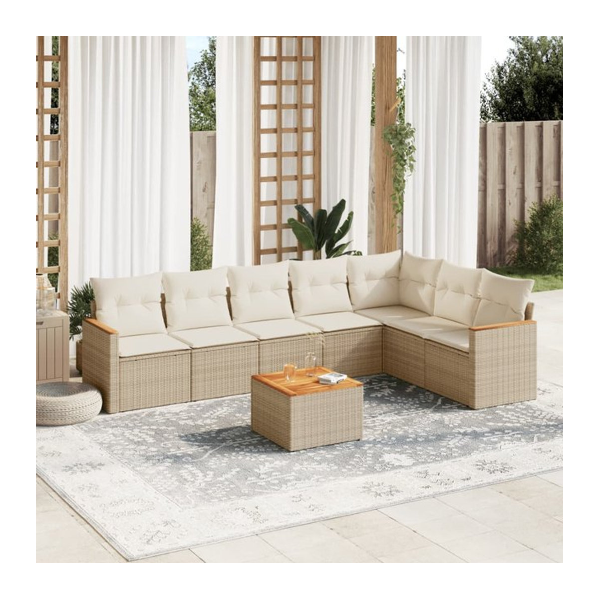 Vidaxl Gartenmöbel-Set mit 8 Kissen aus Polyrattan in Beige für Erwachsene im modernen Design - Bild 1