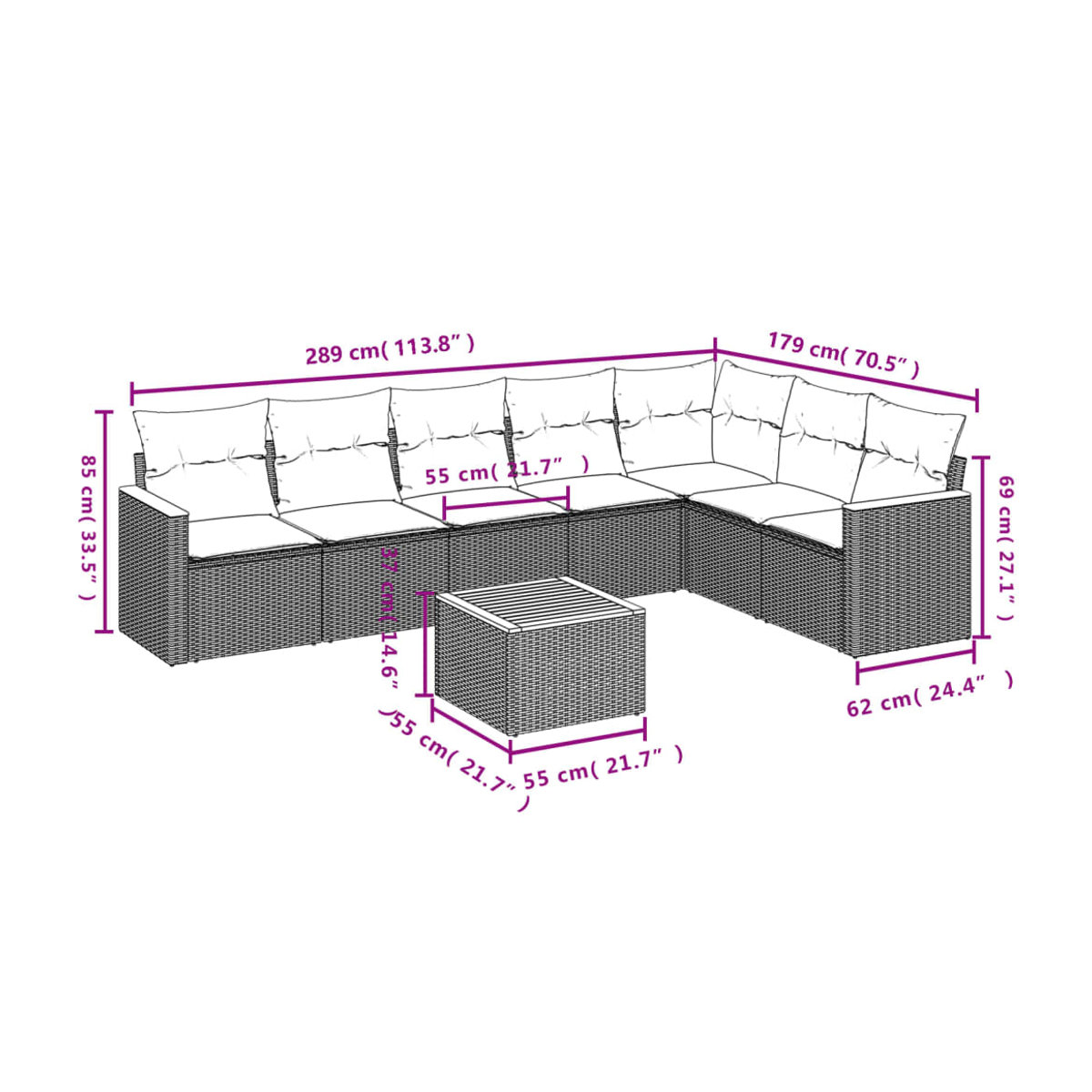 Vidaxl Gartenmöbel-Set mit 8 Kissen aus Polyrattan in Beige für Erwachsene im modernen Design - Bild 3