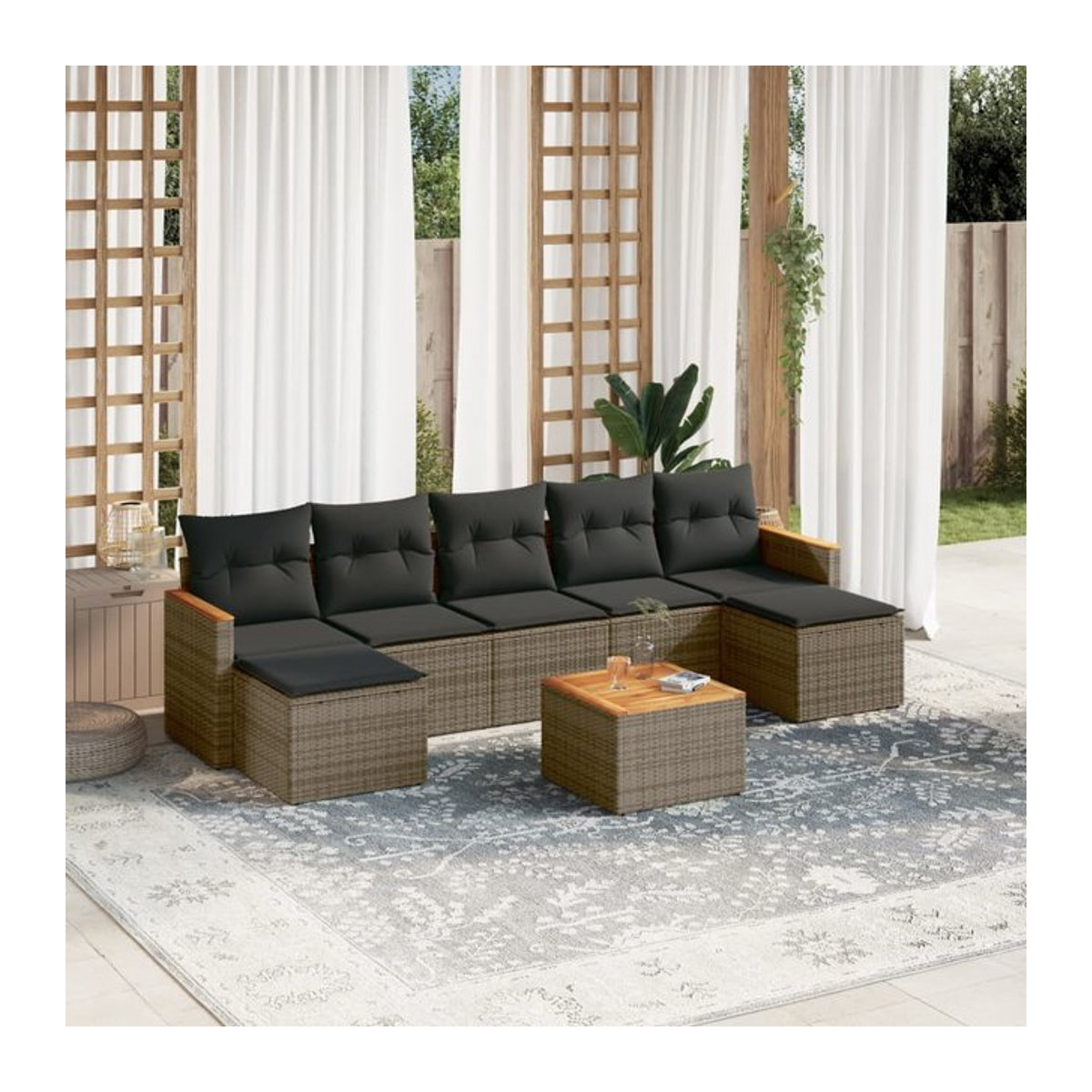Vidaxl Gartenmöbel-Set mit 8 Kissen aus Polyrattan in Grau für Erwachsene im modernen Design - Bild 1