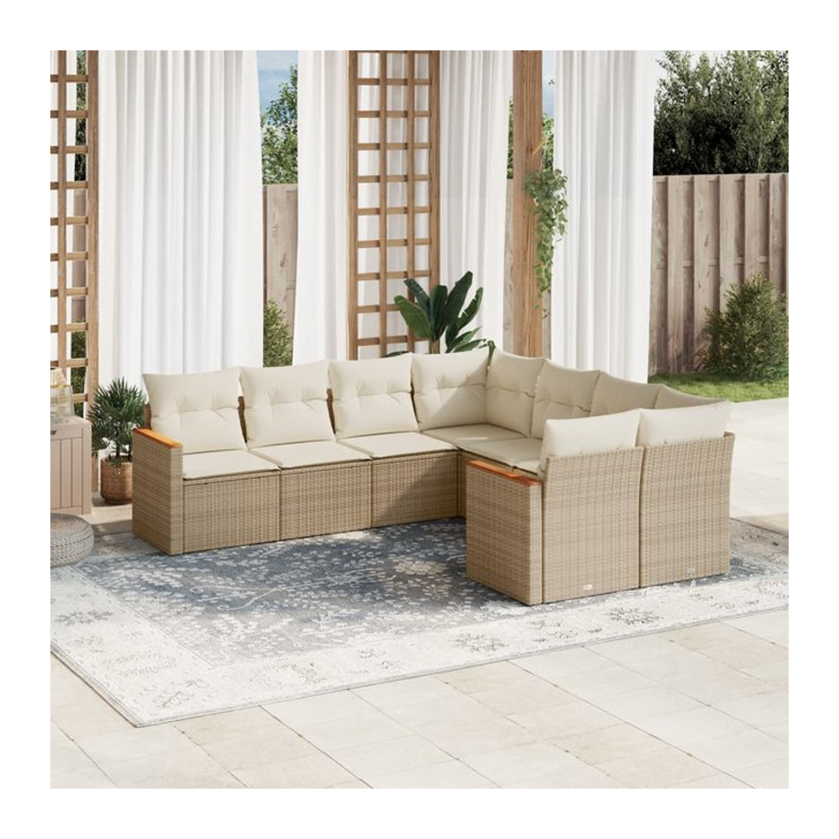 Vidaxl Gartenmöbel-Set mit 8 Teilen aus Polyrattan und Kissen, Beige, Modernes Design - Bild 1