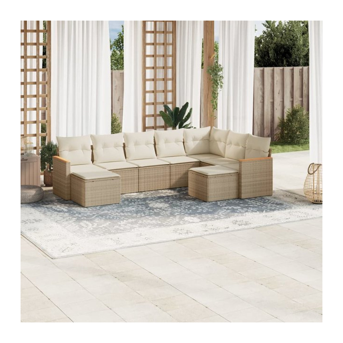 Vidaxl Gartenmöbel-Set mit 9 Teilen aus Polyrattan und Kissen, Beige, Modernes Design - Bild 1