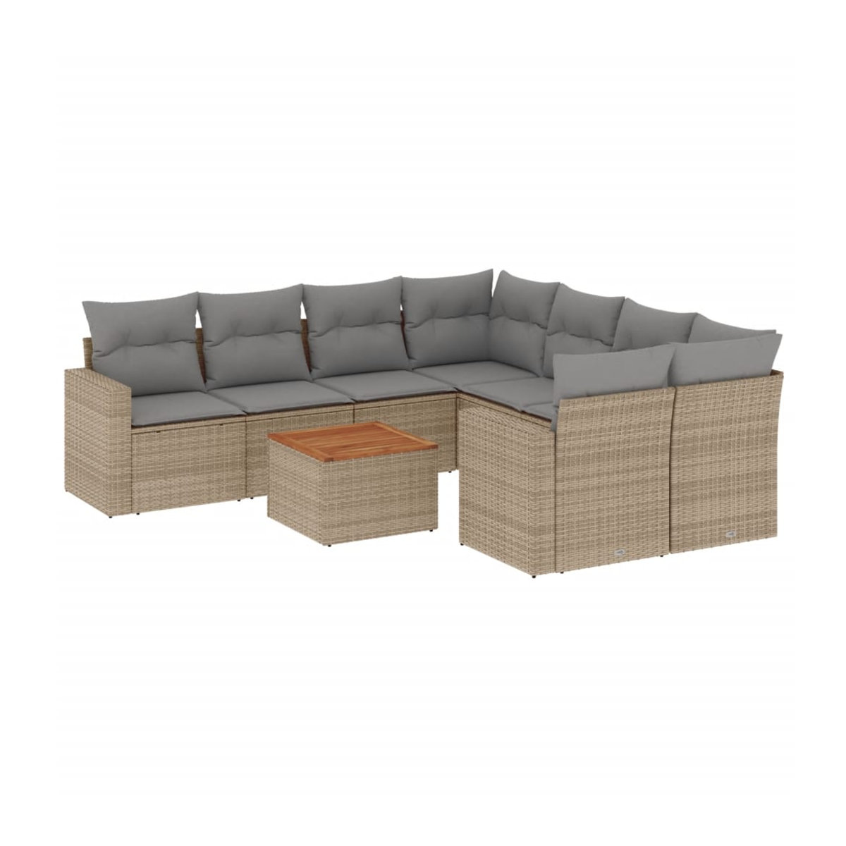 Vidaxl Gartenmöbel-Set mit 9 Teilen und Kissen aus Rattan und Holz in Beige - Bild 3