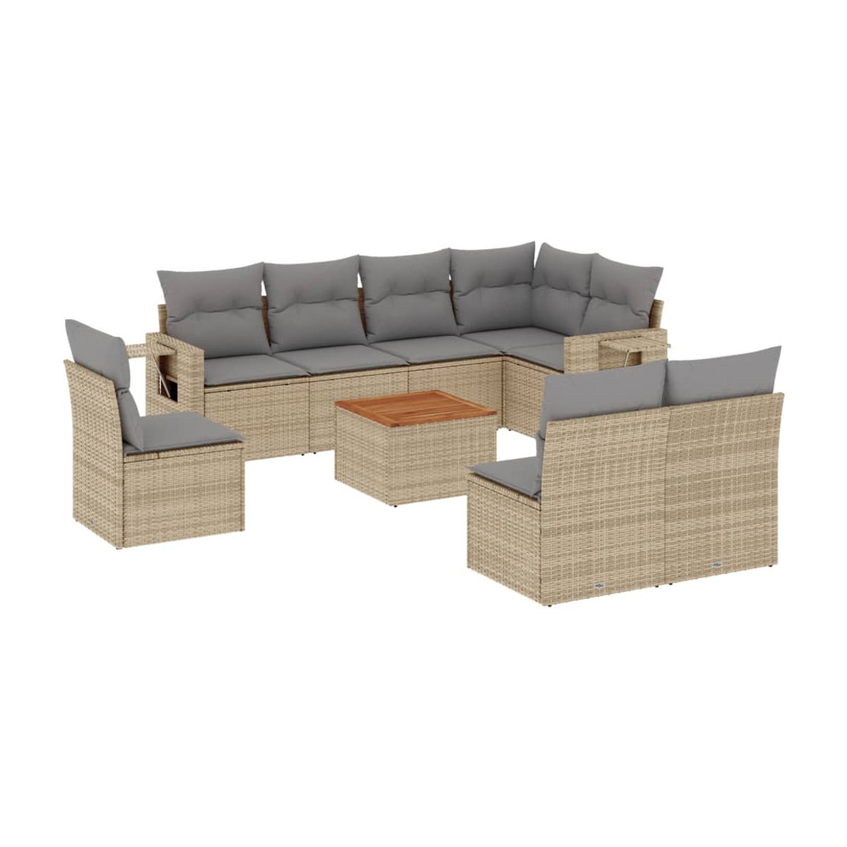 Vidaxl Gartenmöbel-Set mit 9 Teilen und Kissen aus Rattan und Holz in Beige und Grau - Bild 2