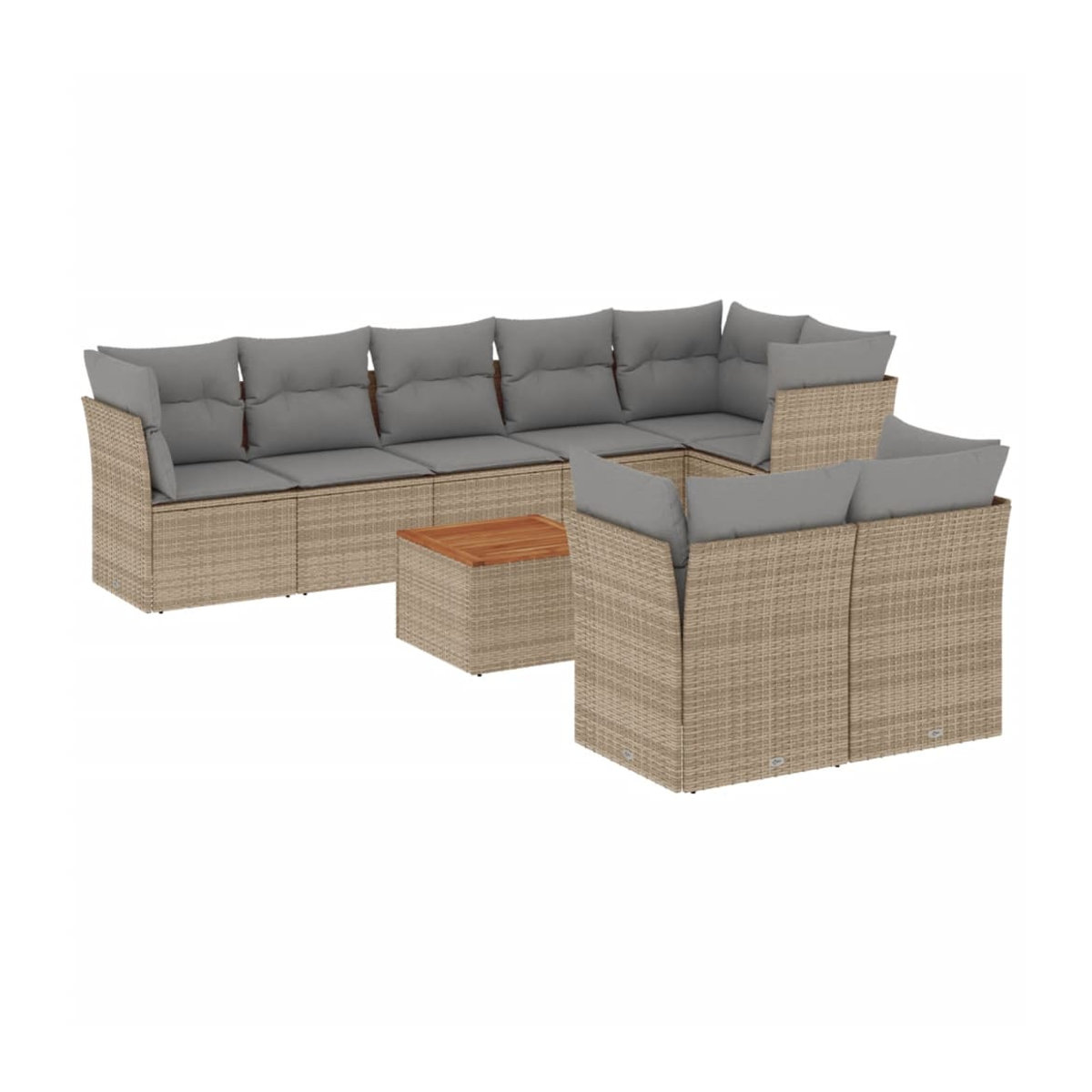 Vidaxl Gartenmöbel-Set mit 9 Teilen und Kissen aus Rattan und Holz in Beige und Grau im modernen Design - Bild 2