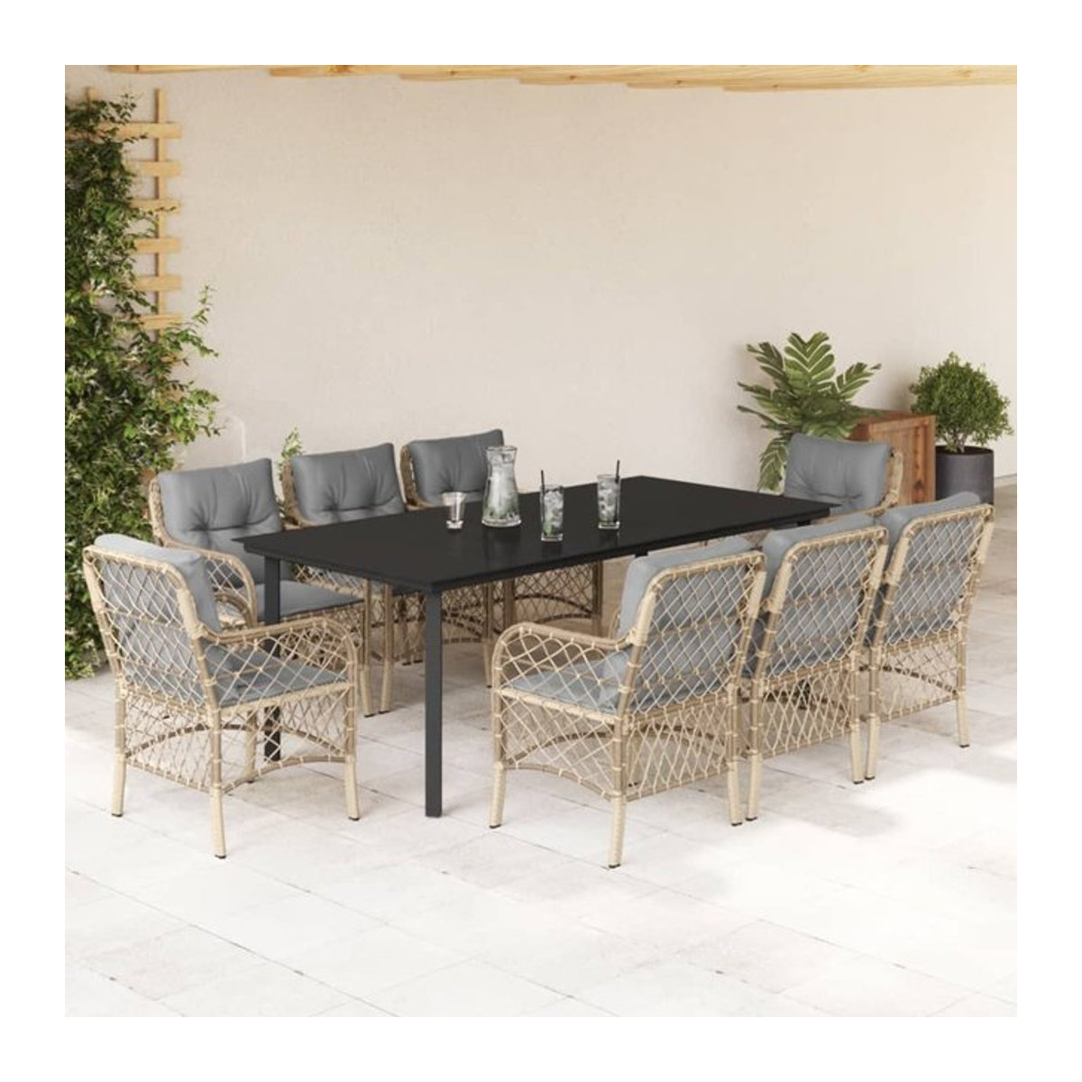 Vidaxl Gartenmöbel-Set mit 9 Teilen und Kissen aus Rattan und Metall in Beige - Bild 1
