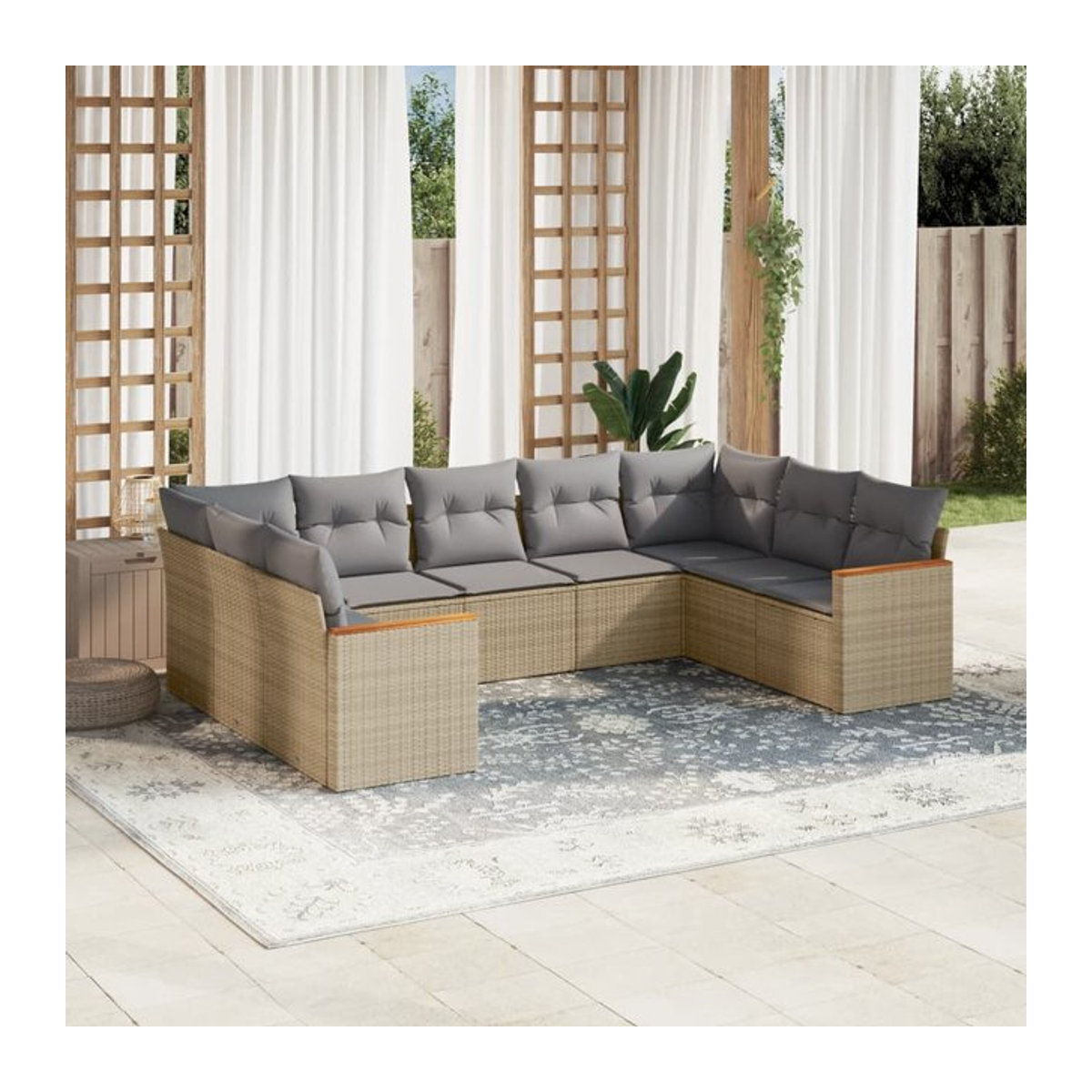 Vidaxl Gartenmöbel-Set mit 9 Teilen und Kissen aus Rattan und Metall in Beige, modern - Bild 1
