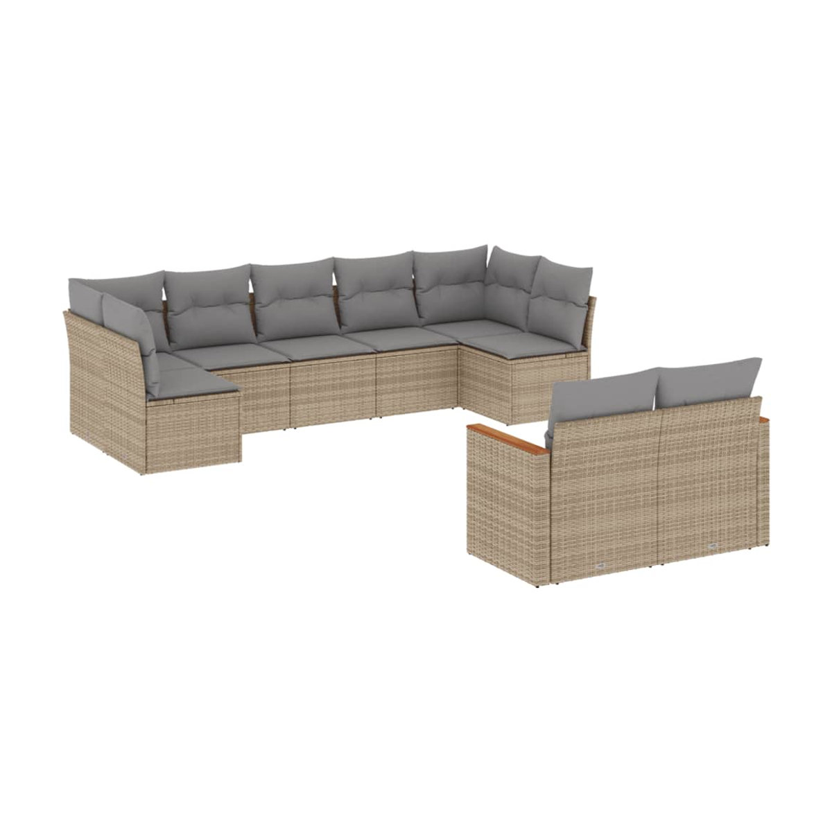 Vidaxl Gartenmöbel-Set mit 9 Teilen und Kissen aus Rattan und Metall in Beige und Grau im modernen Design - Bild 2