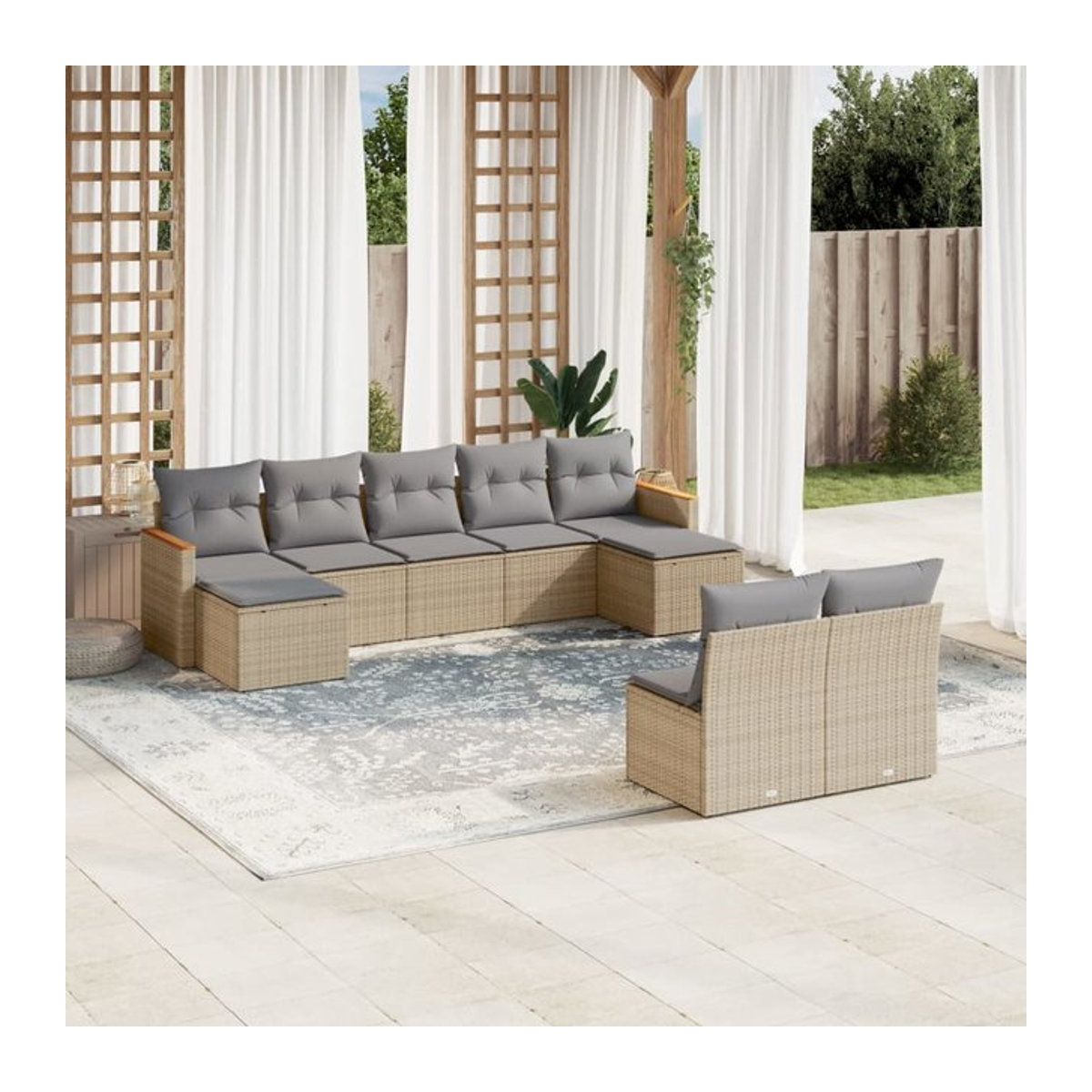 Vidaxl Gartenmöbel-Set mit 9 Teilen und Kissen aus Rattan und Metall in Beige und Grau im modernen Design - Bild 1