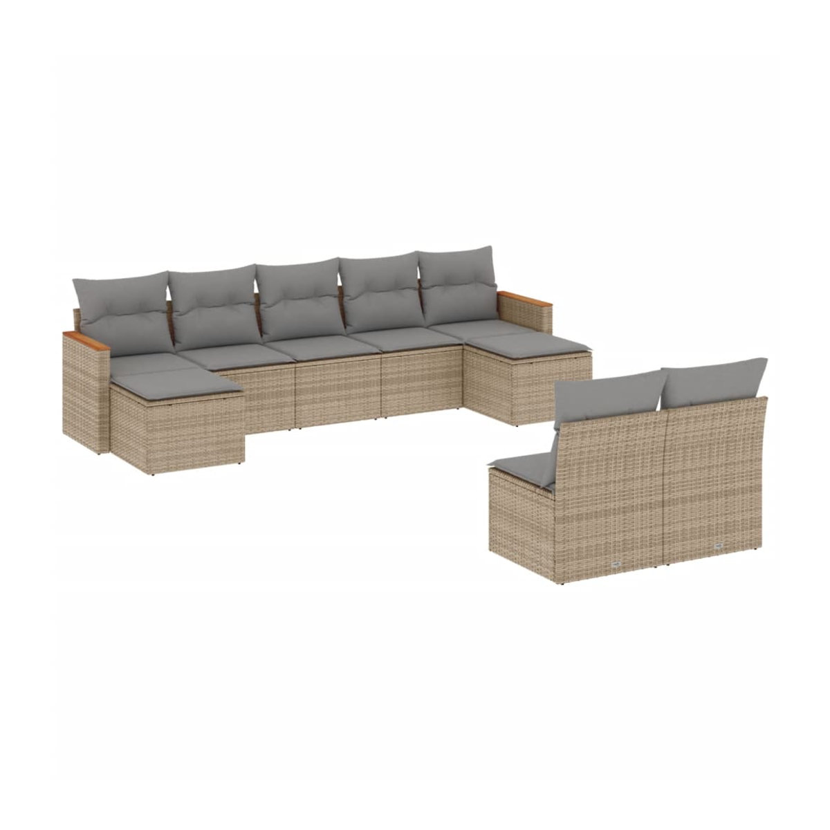 Vidaxl Gartenmöbel-Set mit 9 Teilen und Kissen aus Rattan und Metall in Beige und Grau im modernen Design - Bild 2