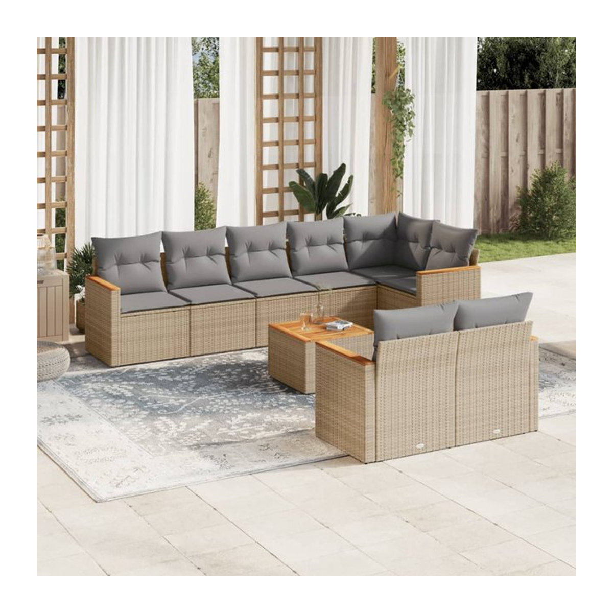 Vidaxl Gartenmöbel-Set mit 9 Teilen und Kissen in Beige - Bild 1