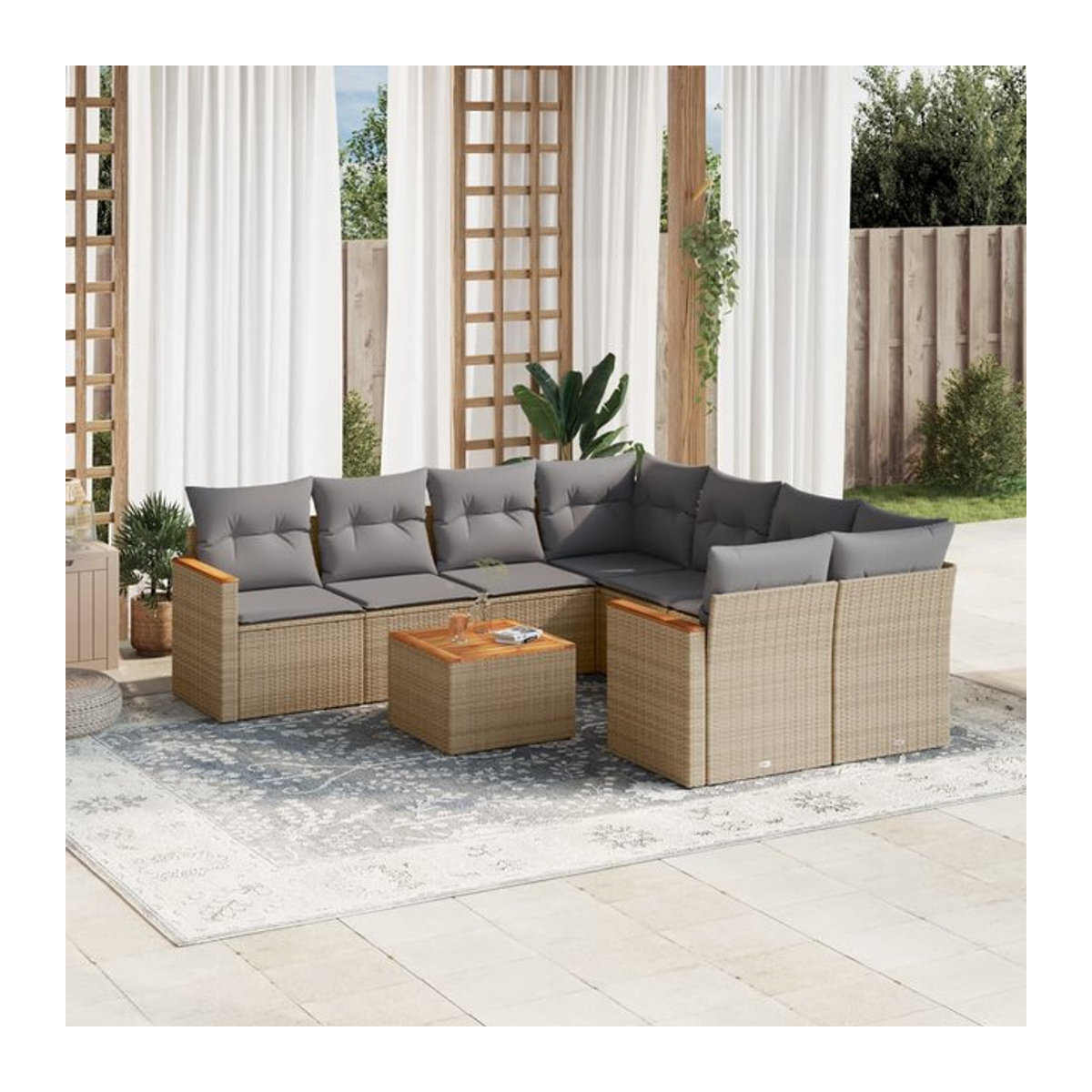 Vidaxl Gartenmöbel-Set mit 9 Teilen und Kissen in Beige und Grau - Bild 1