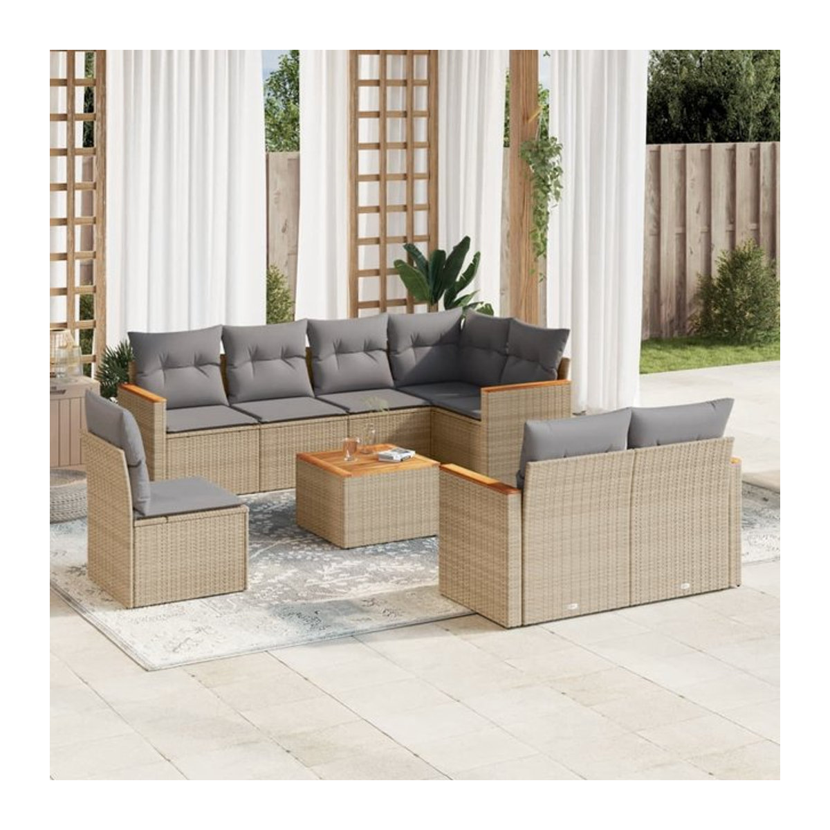 Vidaxl Gartenmöbel-Set mit 9 Teilen und Kissen in Beige und Grau im modernen Design - Bild 1