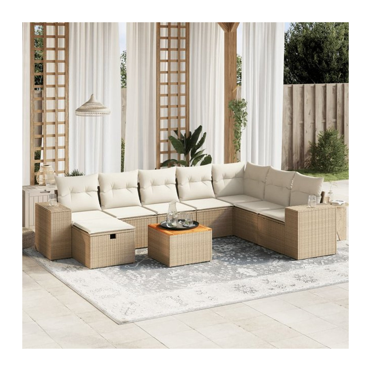 Vidaxl Gartenmöbel-Set mit 9 Teilen und Kissen, Polyrattan, Beige, Modernes Design - Bild 1