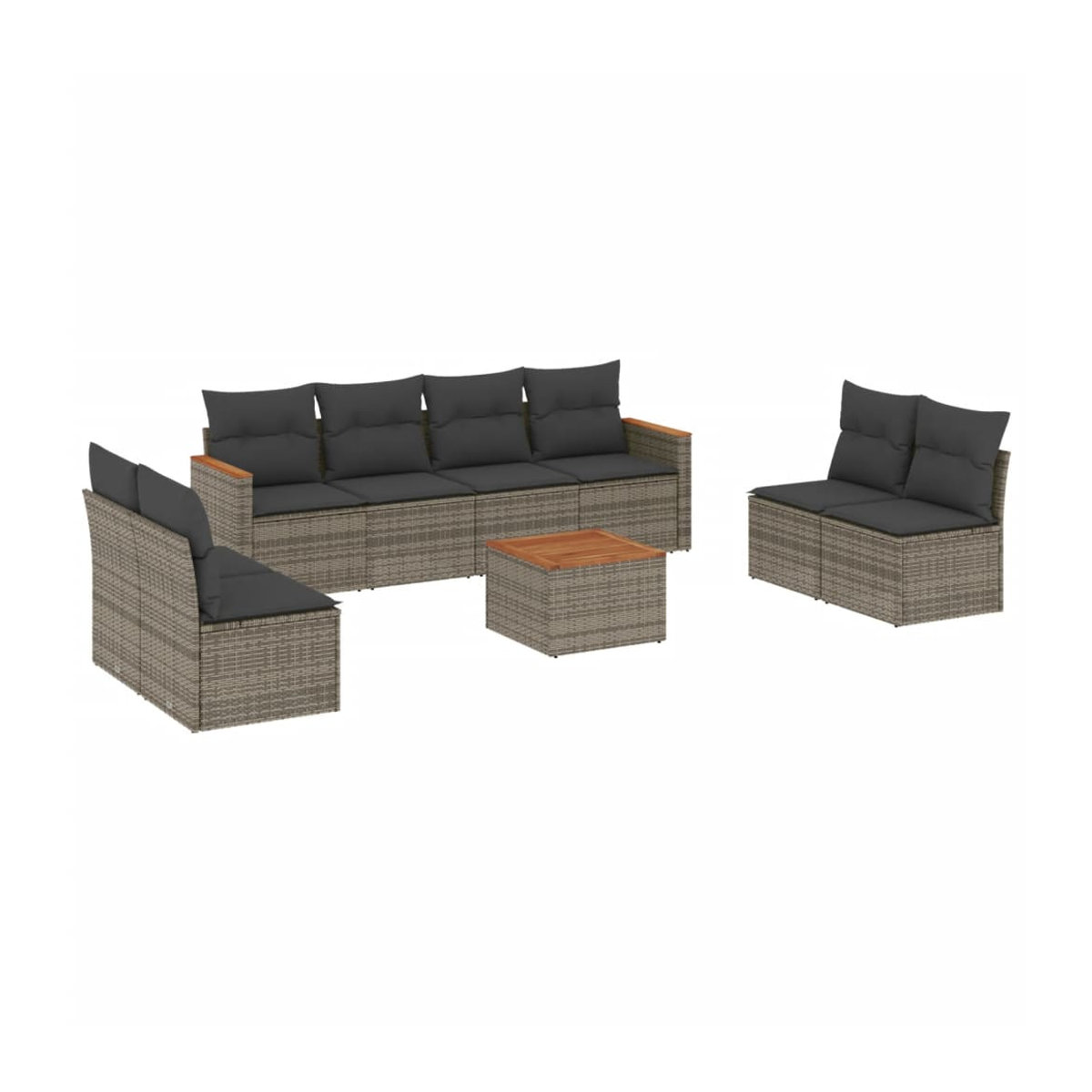 Vidaxl Gartenmöbel-Set mit Kissen aus Polyrattan, 9-teilig, Grau, Modernes Design - Bild 2
