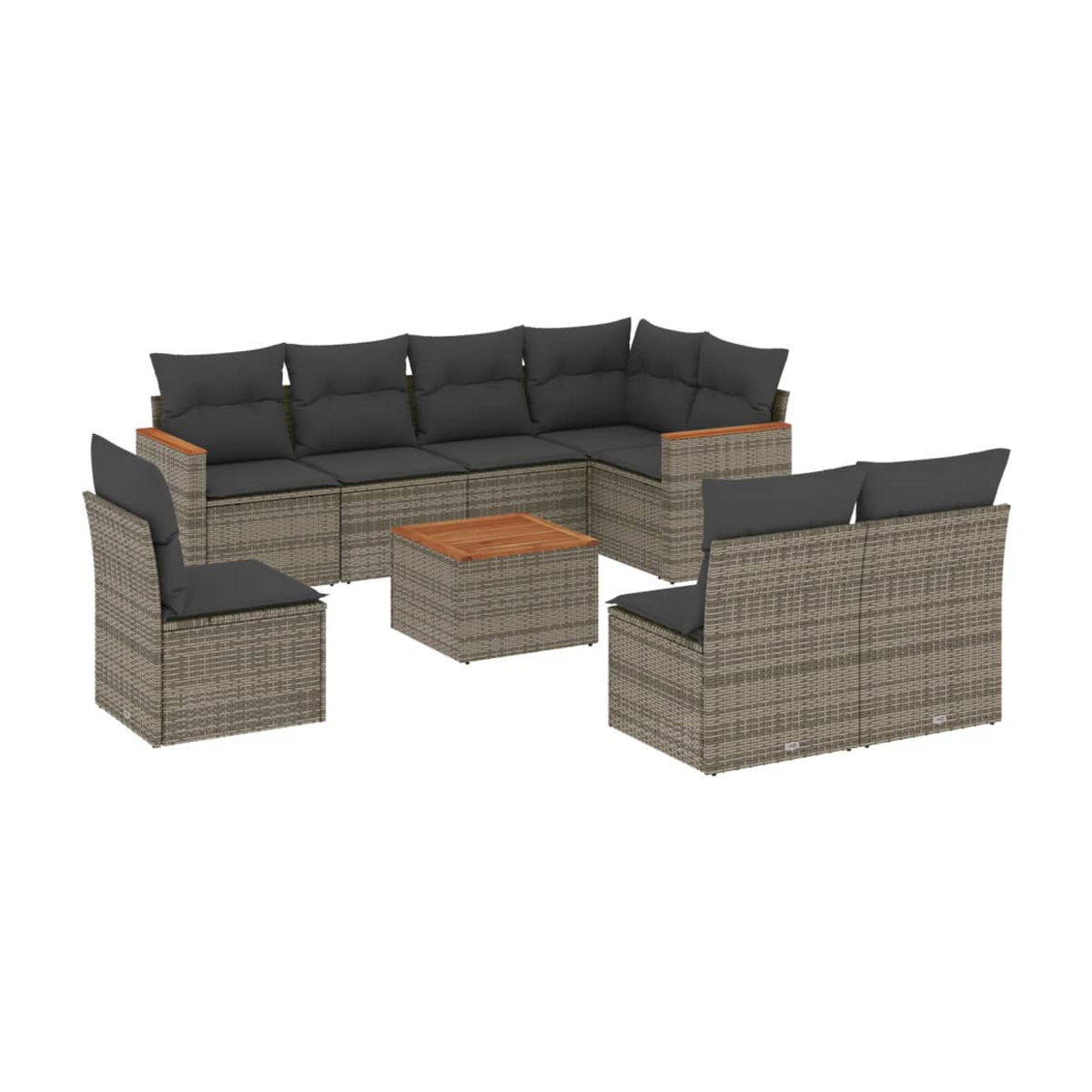 Vidaxl Gartenmöbel-Set mit Kissen aus Polyrattan, 9-teilig, Grau, Modernes Design - Bild 2
