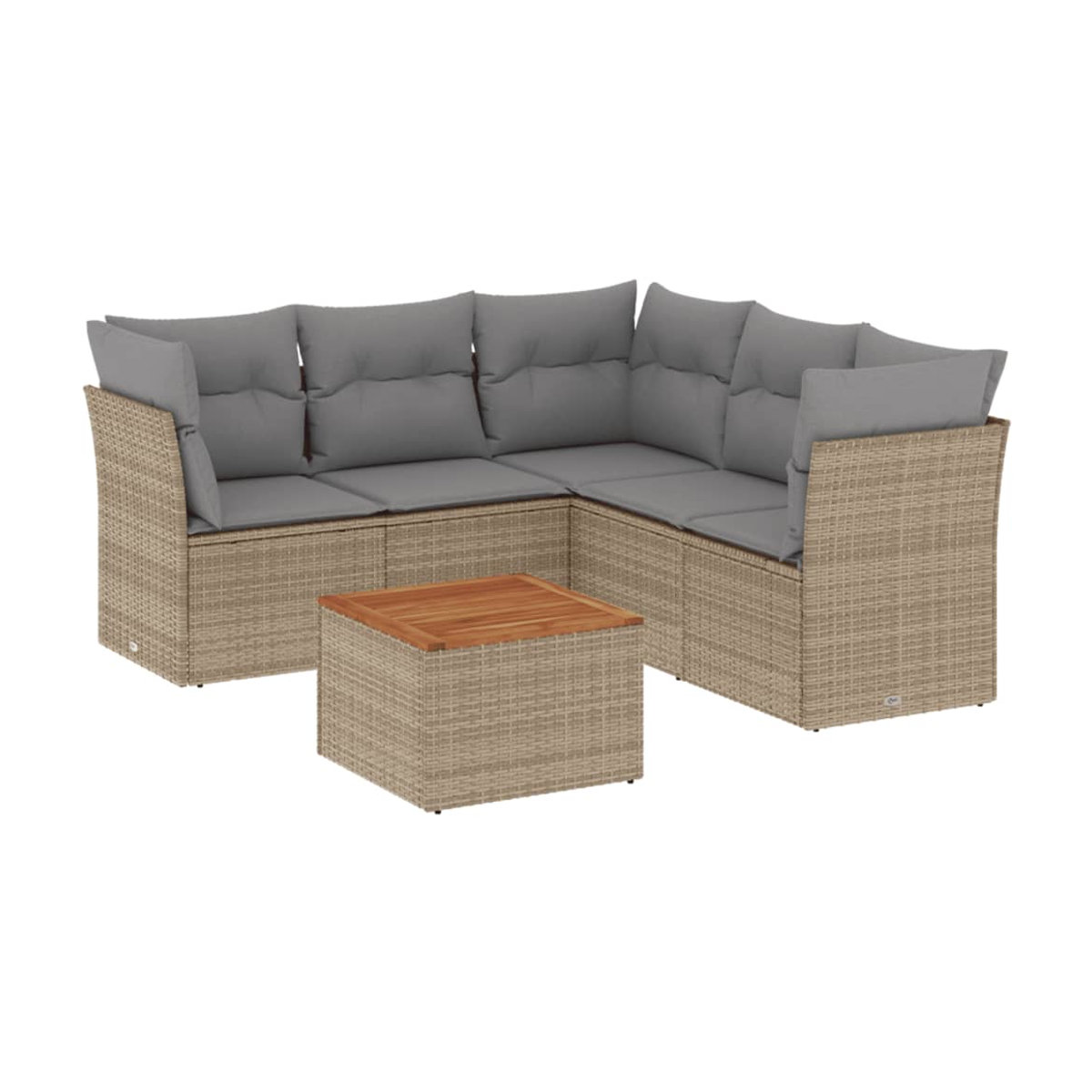 Vidaxl Gartenmöbel-Set mit Kissen aus Rattan und Holz, 6-teilig, Beige und Grau - Bild 2