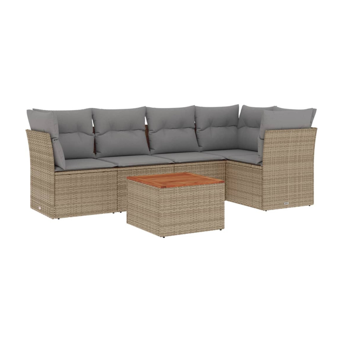 Vidaxl Gartenmöbel-Set mit Kissen aus Rattan und Holz, 6-teilig, Beige und Grau, modern - Bild 2