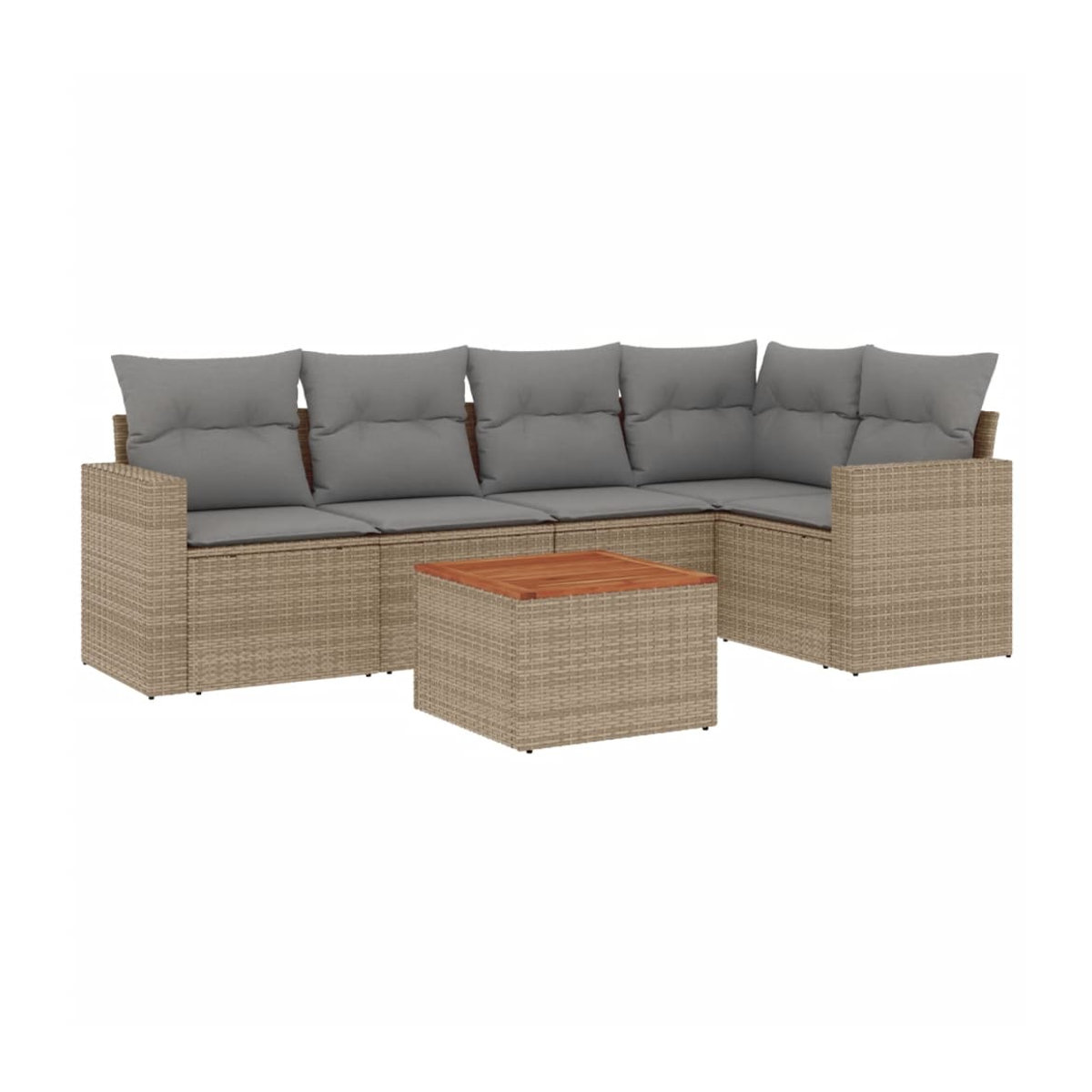 Vidaxl Gartenmöbel-Set mit Kissen aus Rattan und Holz, 6-teilig, Beige und Grau, Modernes Design - Bild 2