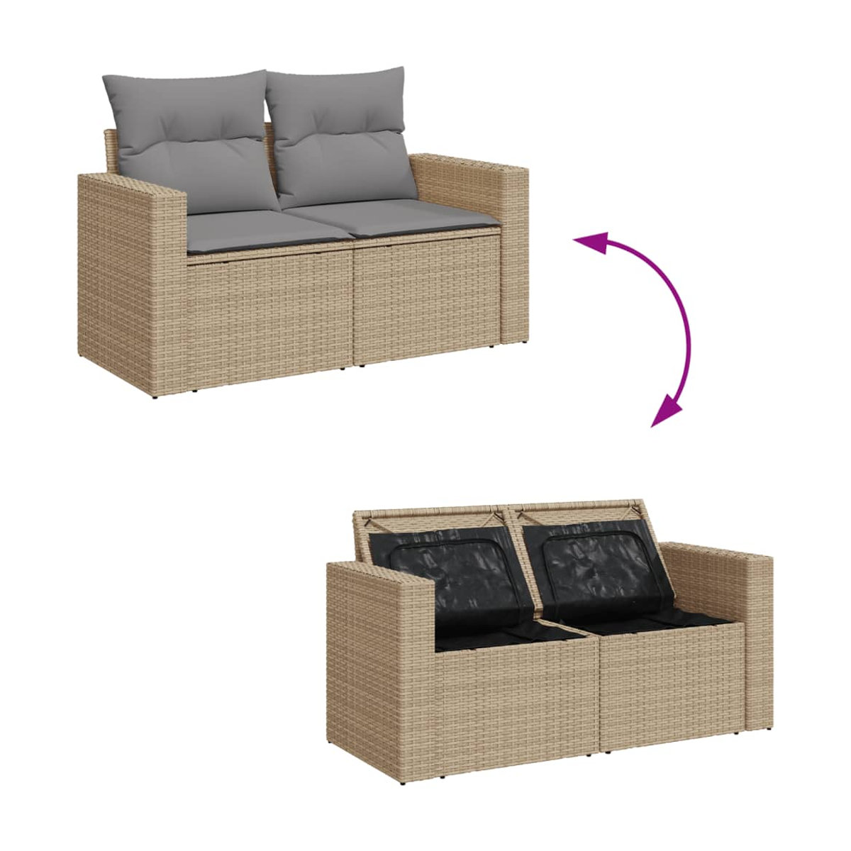 Vidaxl Gartenmöbel-Set mit Kissen aus Rattan und Holz in Beige, 6-teilig, modern - Bild 2