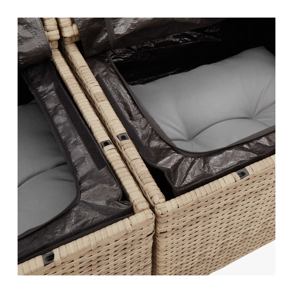 Vidaxl Gartenmöbel-Set mit Kissen aus Rattan und Holz in Beige, 6-teilig, modern - Bild 3
