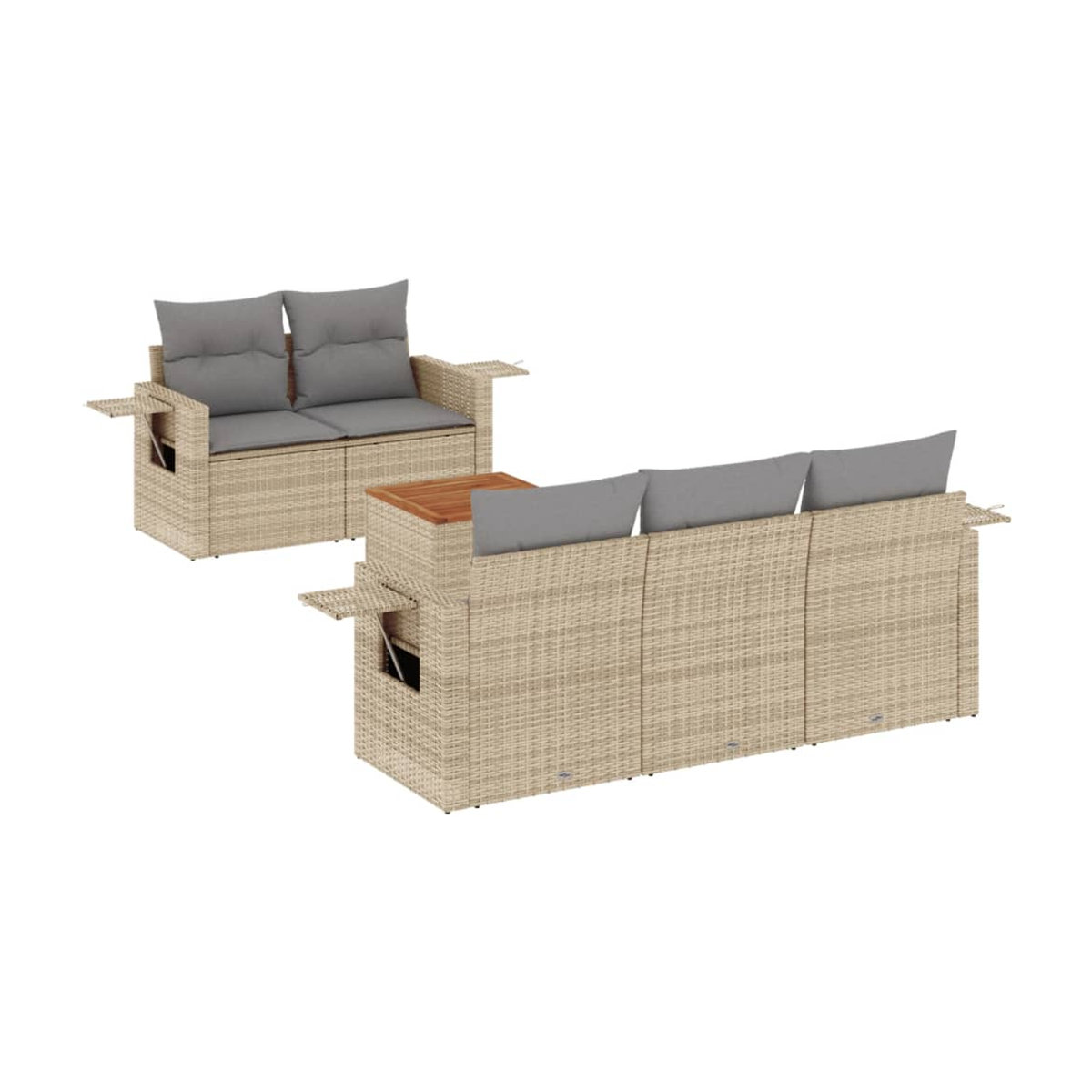 Vidaxl Gartenmöbel-Set mit Kissen aus Rattan und Holz in Beige für 6 Personen - Bild 2