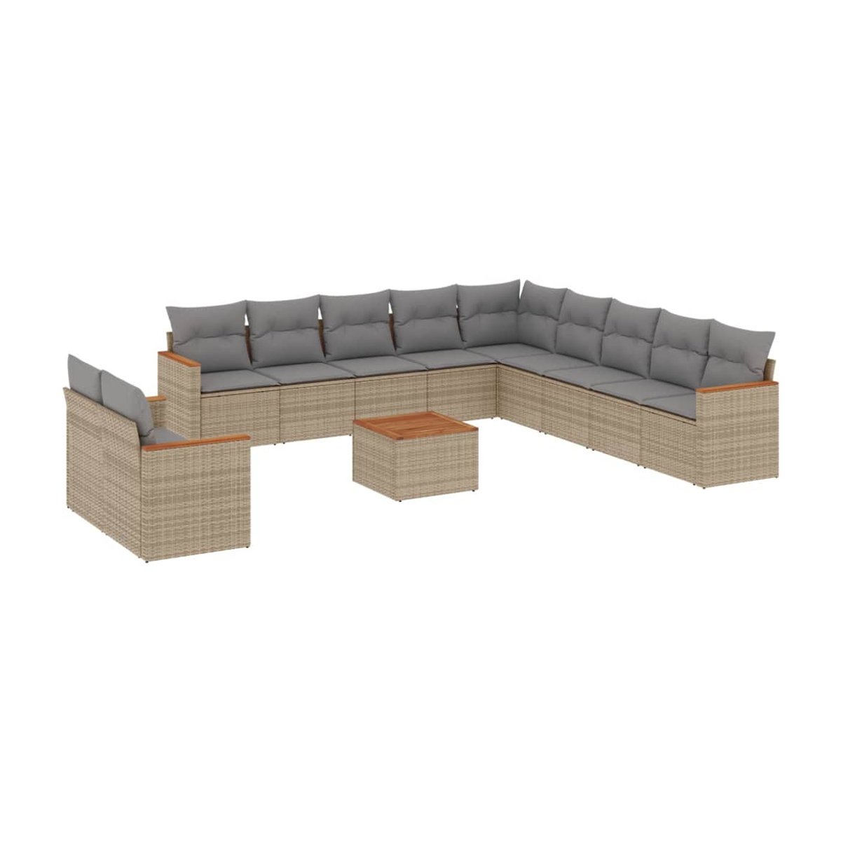 Vidaxl Gartenmöbel-Set mit Kissen aus Rattan und Holz in Beige und Grau, 12-teilig, modern - Bild 2