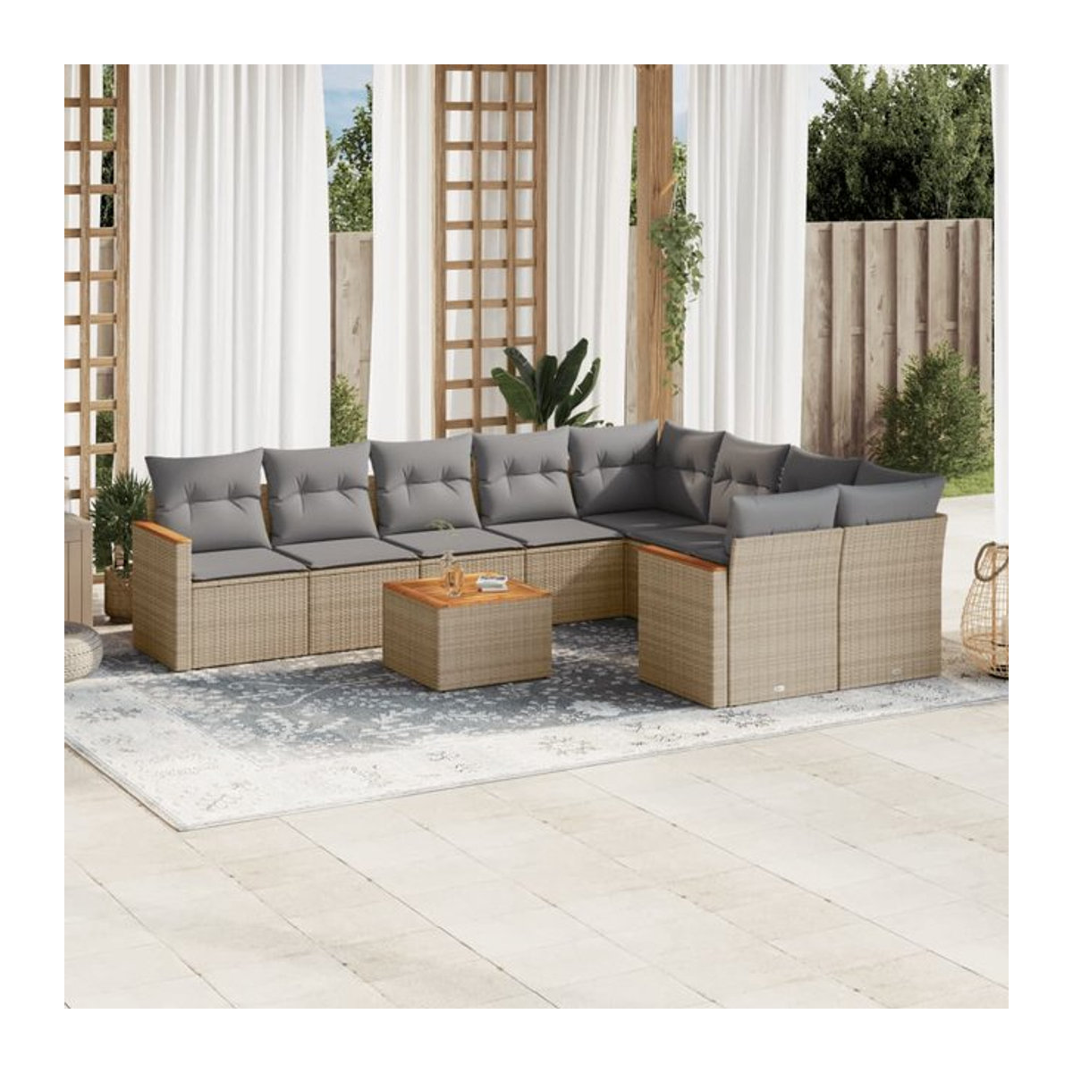 Vidaxl Gartenmöbel-Set mit Kissen aus Rattan und Holz in Beige und Grau für Erwachsene im modernen Design - Bild 1