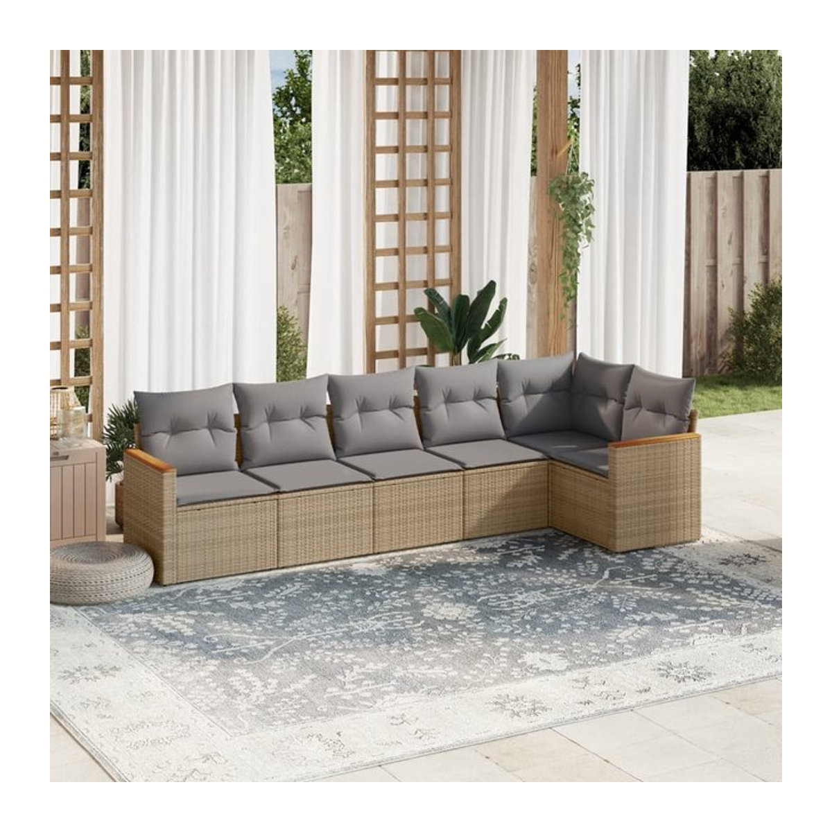 Vidaxl Gartenmöbel-Set mit Kissen aus Rattan und Metall in Beige und Grau, 6-teilig, modern - Bild 1
